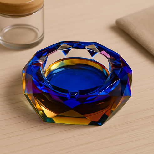 4" Faceted Octagon Iridized Glass Ashtray