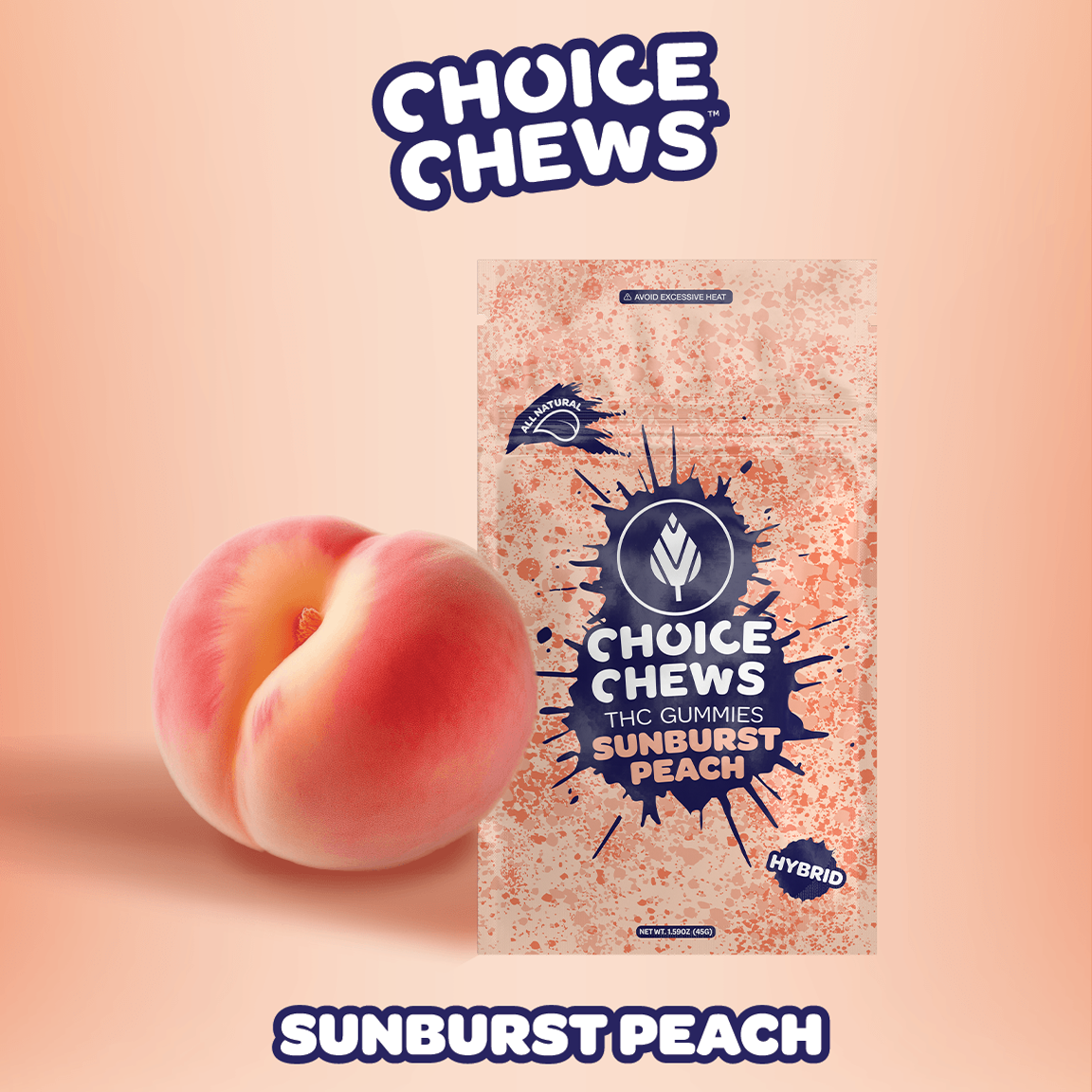 Choice Chews | Sunburst Peach Hybrid Gummies | 100mg