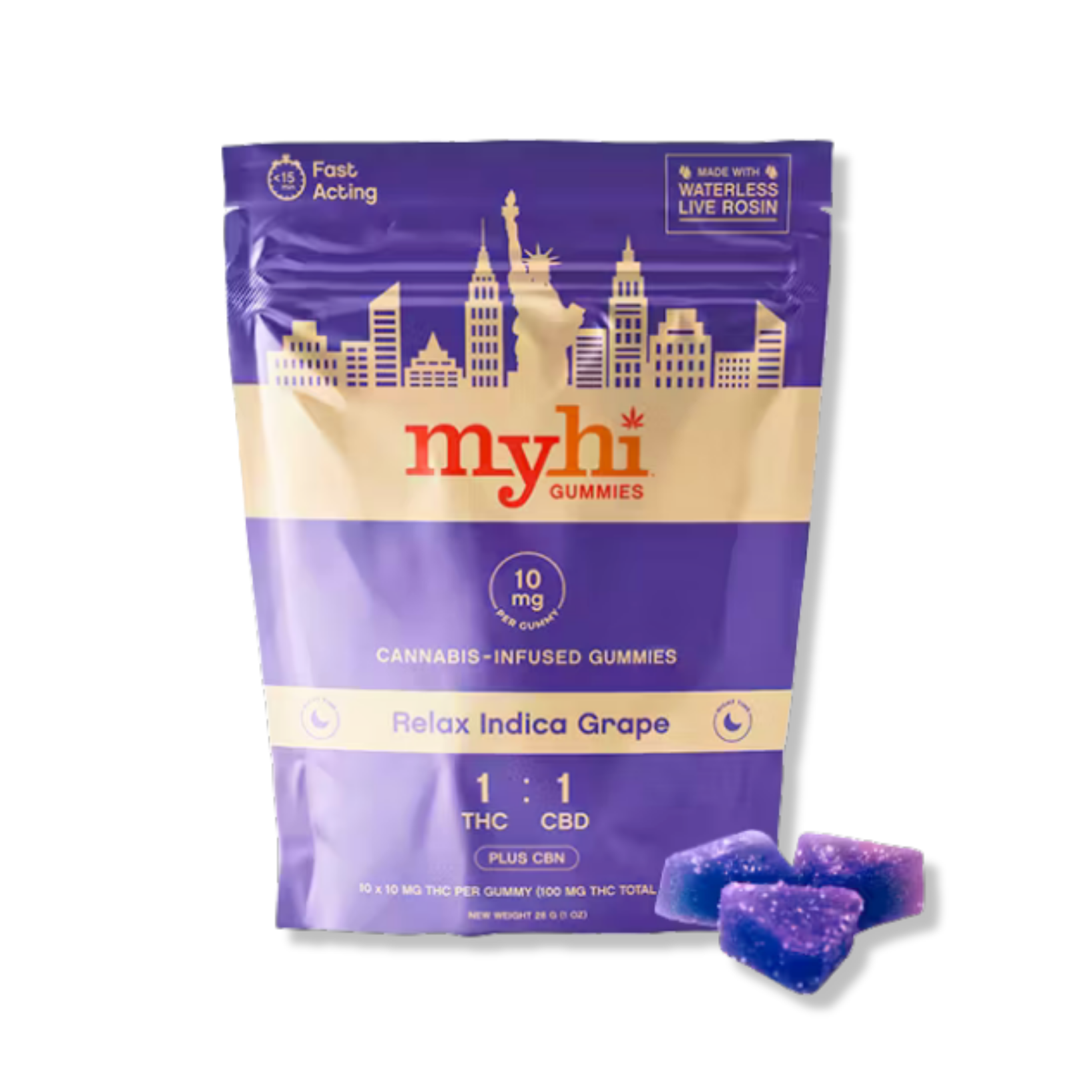 MyHi - Grape 1:1 THC:CBD Live Rosin Gummies 10pk - 100mg