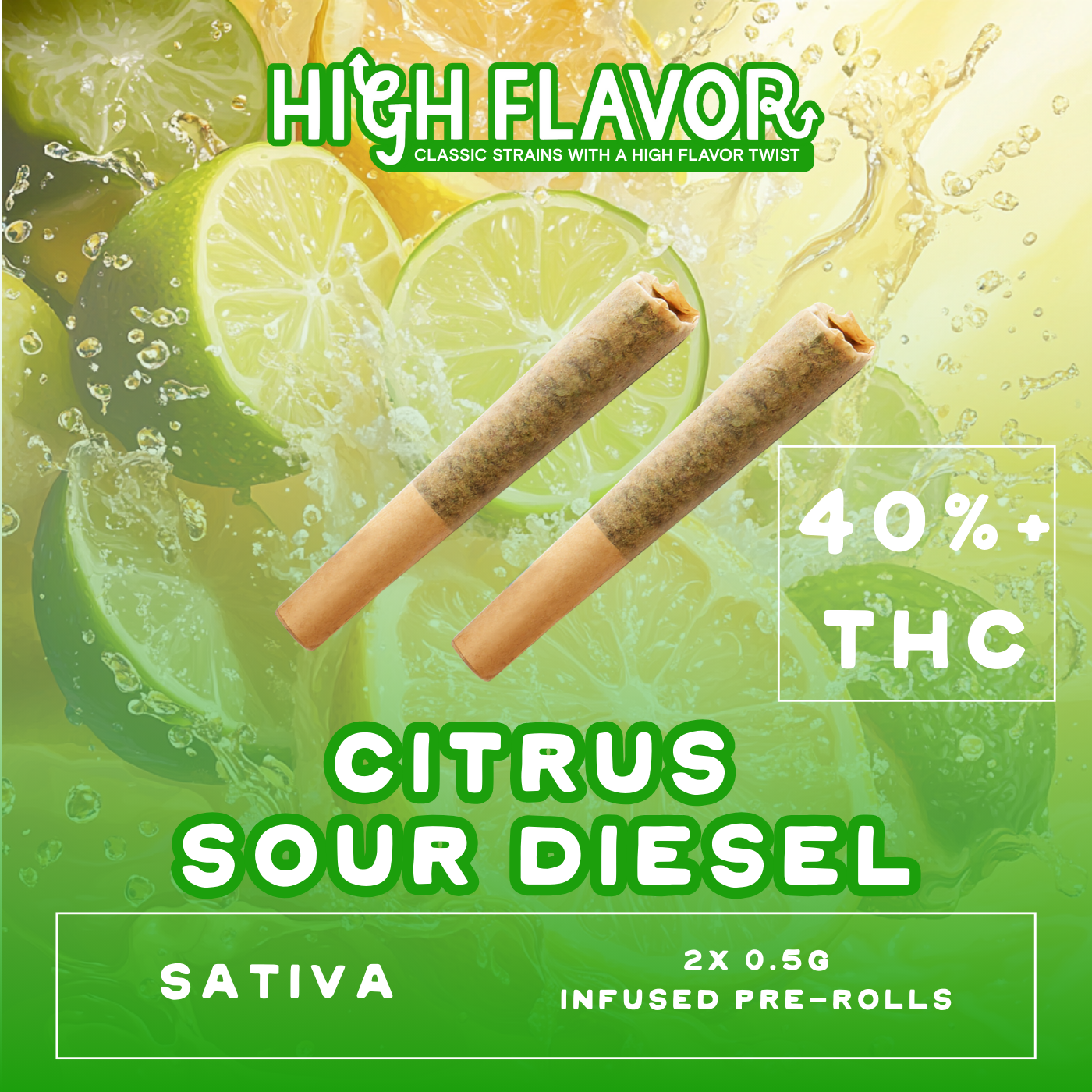 2pk .5g Infused Pre-Rolls | Citrus Sour Diesel | High Flavor