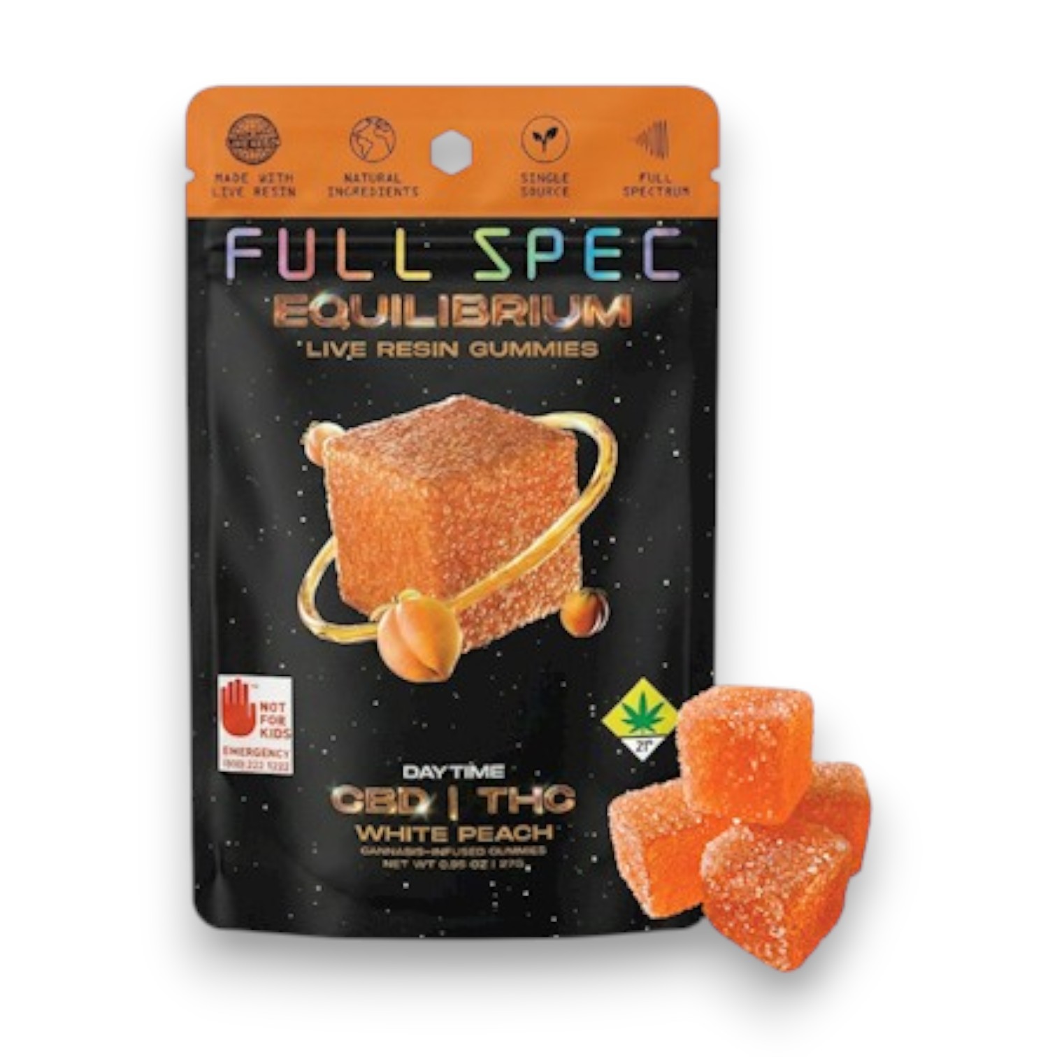 Full Spec Equilibrium Gummies 5:1 CBD:THC 600mg 0.95oz - White Peach