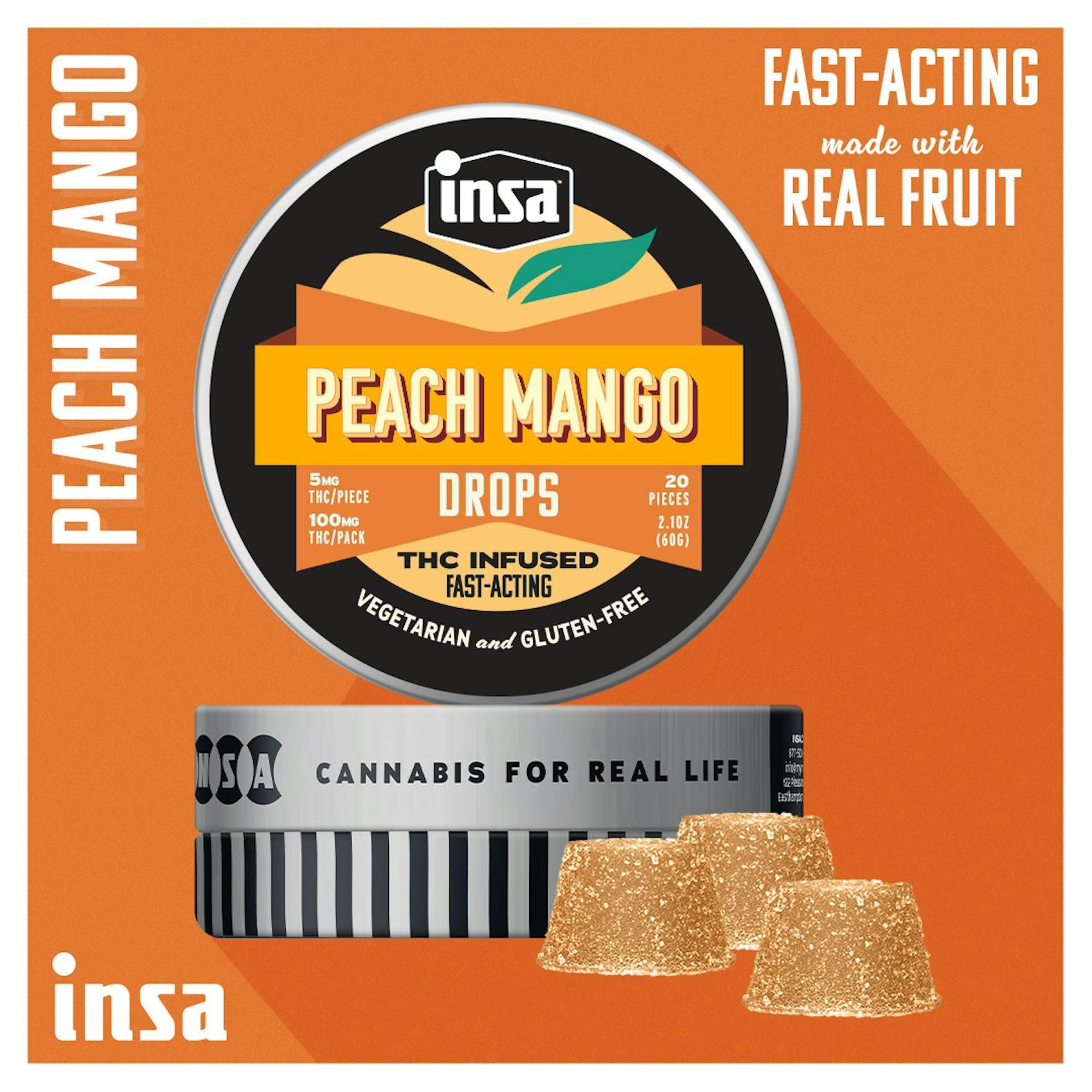 Peach Mango Drops | Gummy | 100mg | 20pk