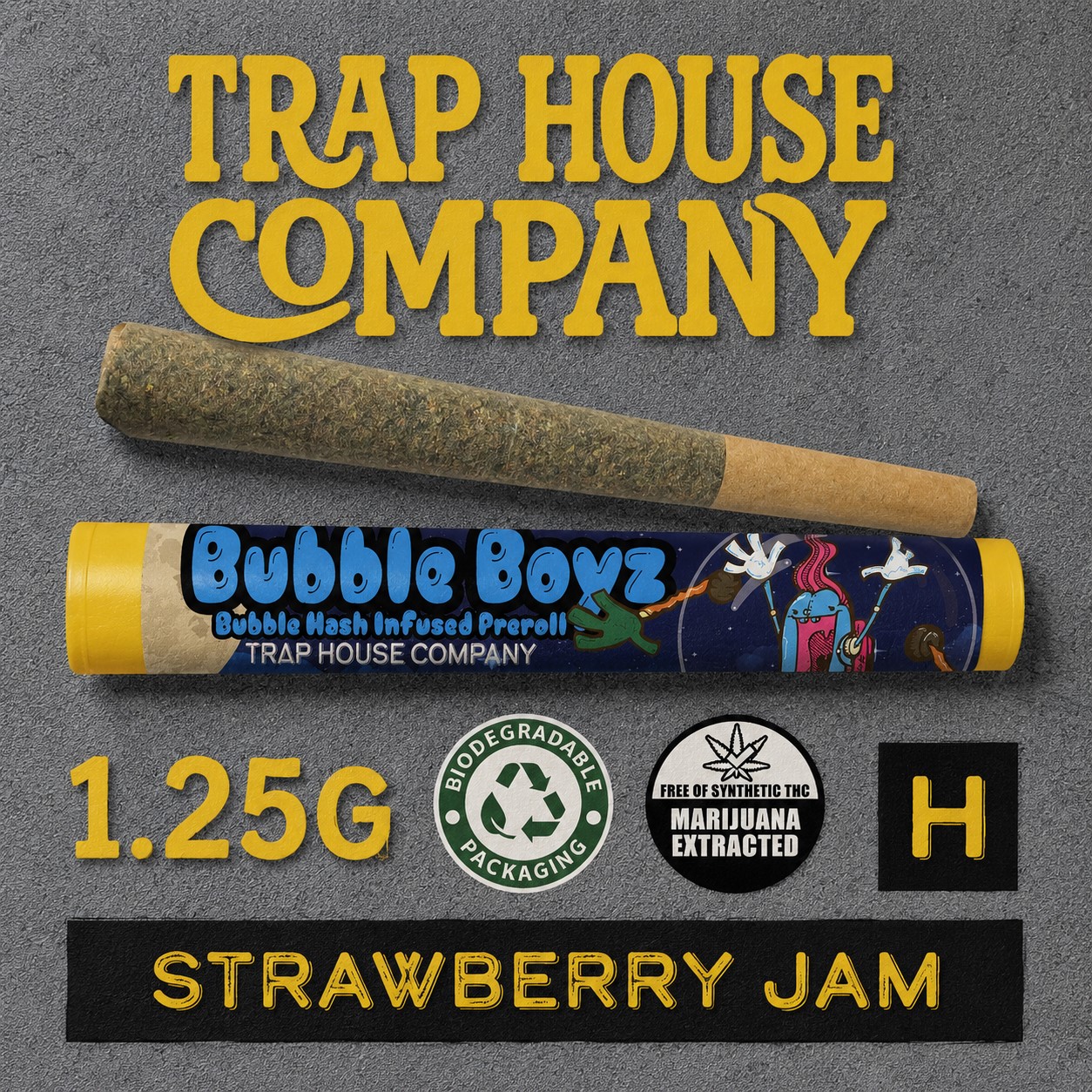 Trap House Company - Strawberry Jam - 1.25g Bubble Hash Infused Pre-Roll
