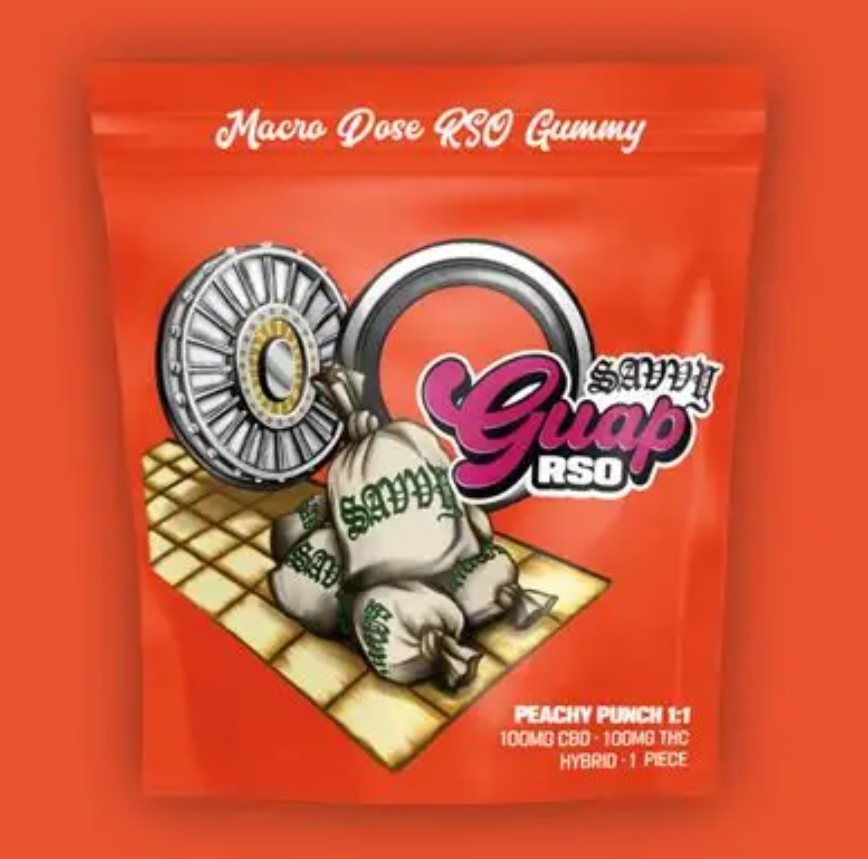 100mg 1pc  - Peachy Punch RSO - Savvy Guap Gummy - REC