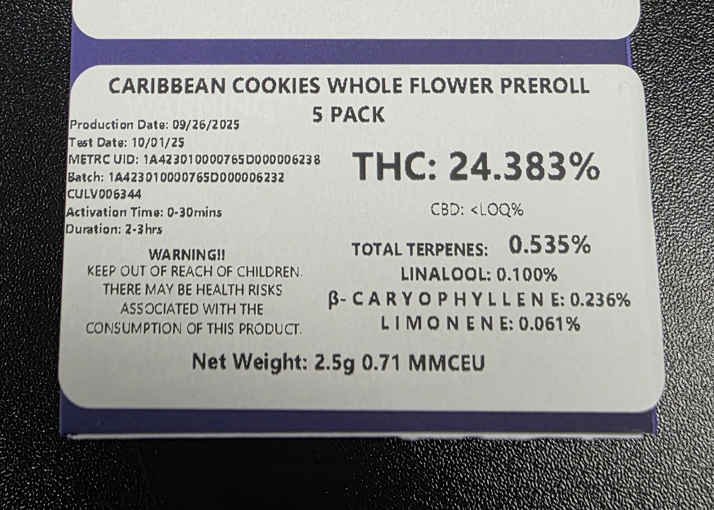 2.5g | Caribbean Cookie | Pre-Roll 5pk