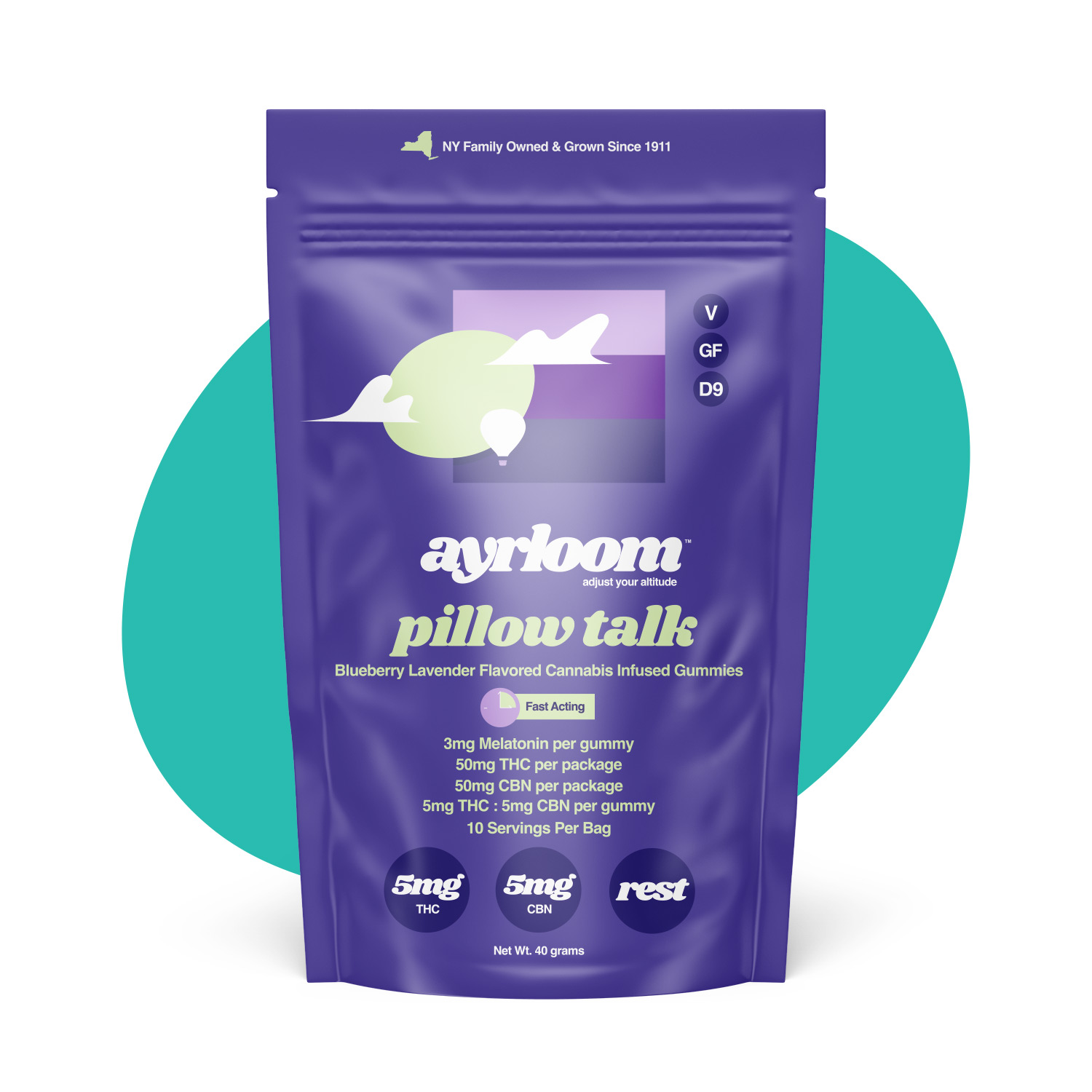 Ayrloom - Blueberry Lavender "Pillow Talk" 1:1 THC:CBN Gummies 10pk - 100mg