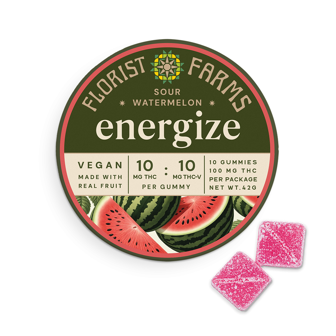 Sour Watermelon "Energize" 100mg THC | 100mg Thc-v | 10 pack Gummies | 100mg