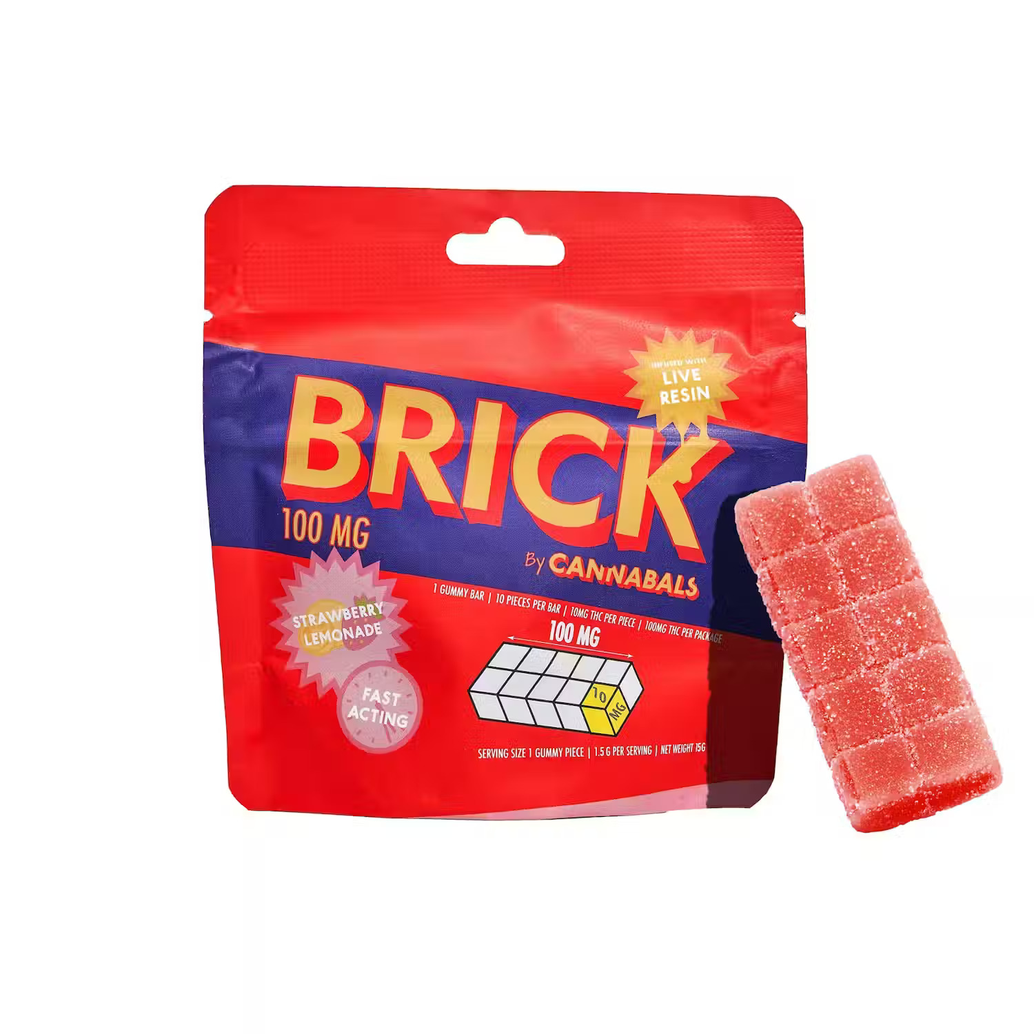 Cannabals | Strawberry Lemonade - Live Resin Infused Brick Gummy | 100mg 10pk