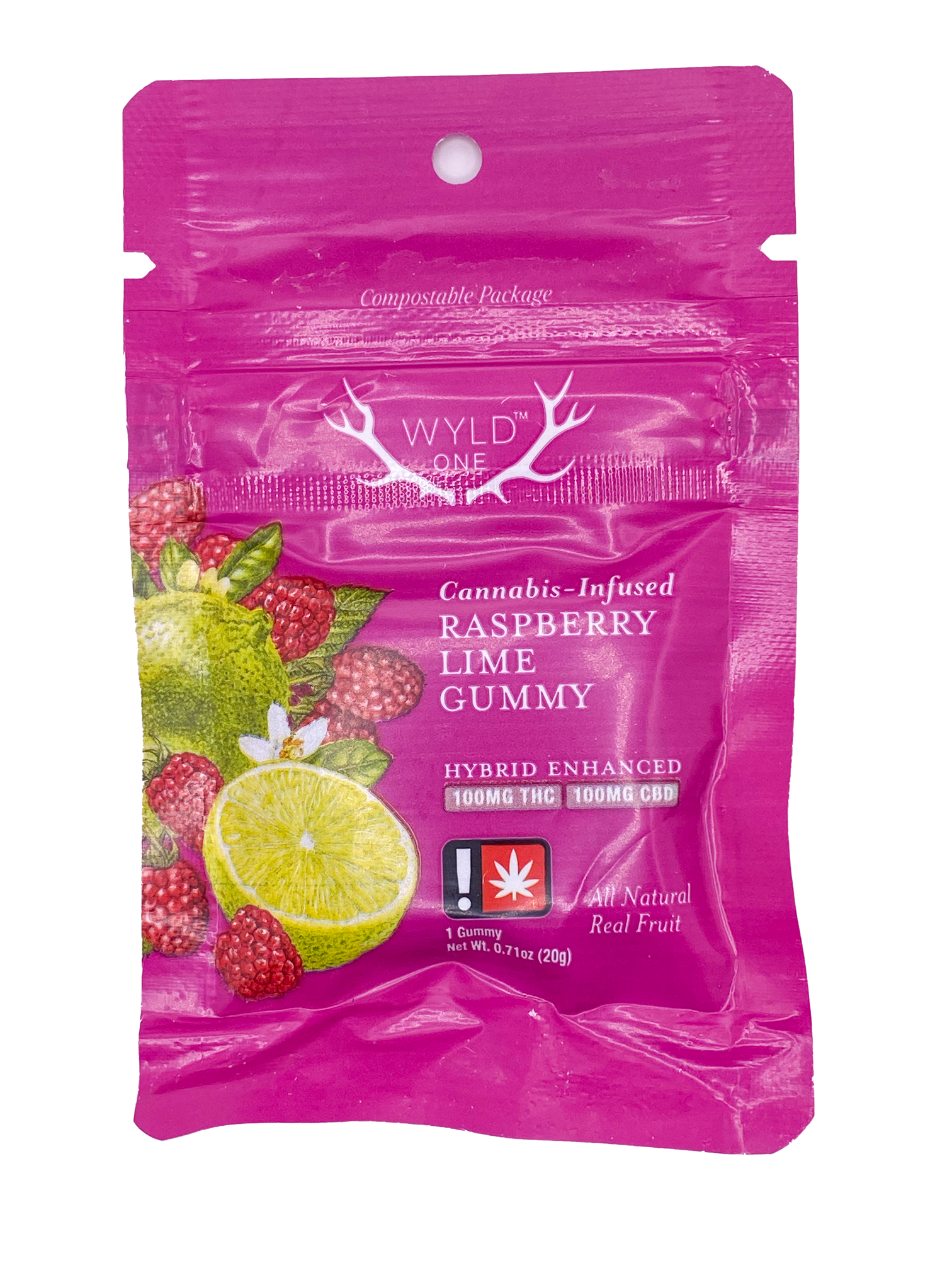 WYLD ONES - EDIBLE GUMMY - 100MG - THC:CBD - RASPBERRY LIME