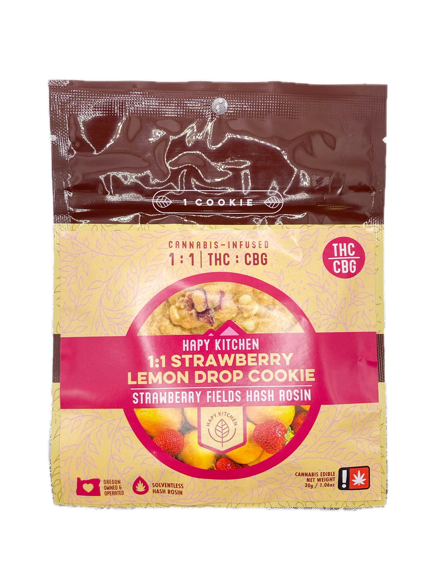 HAPY KITCHEN - EDIBLE - COOKIE - 1:1 -THC / CBG - 100MG - STRAWBERRY LEMON DROP & STRAWBERRY FIELDS