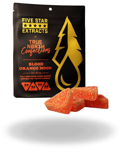 True North Confections x Five Star Extracts | Vegan Blood Orange Moon Cured Badder Gummies 4pc | 200mg