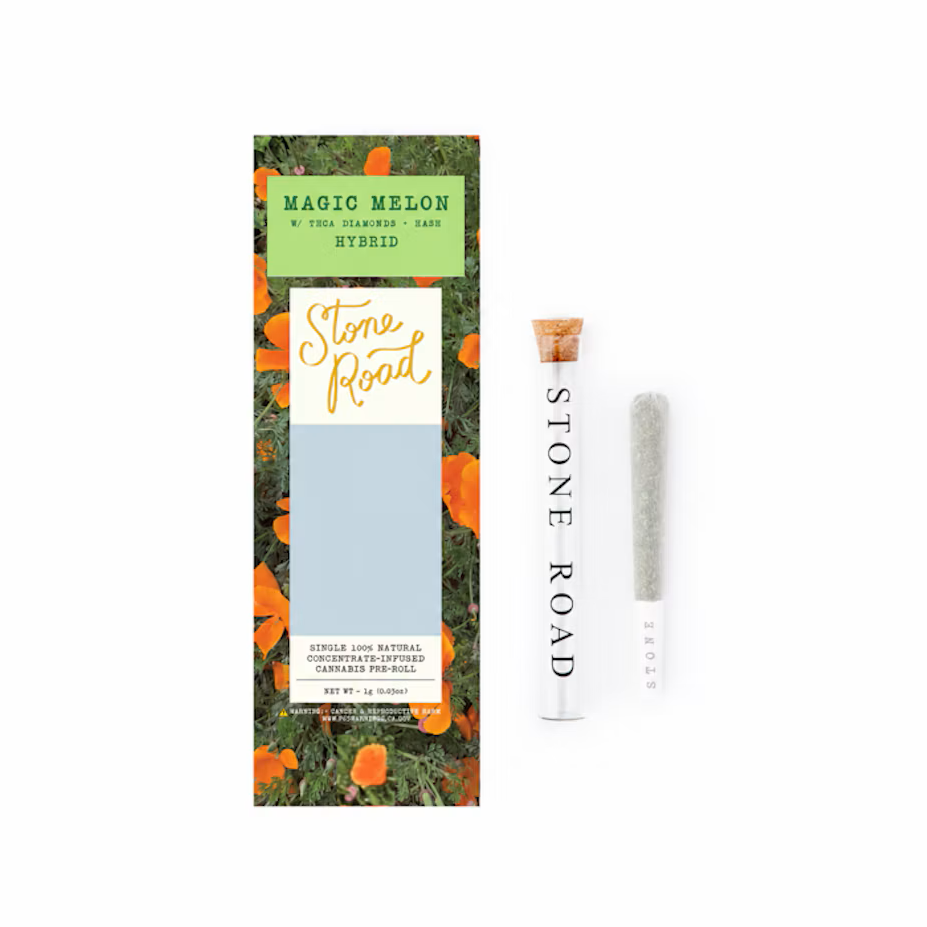 Stone Road - Magic Melon Diamond & Bubble Hash Infused Preroll - 1g