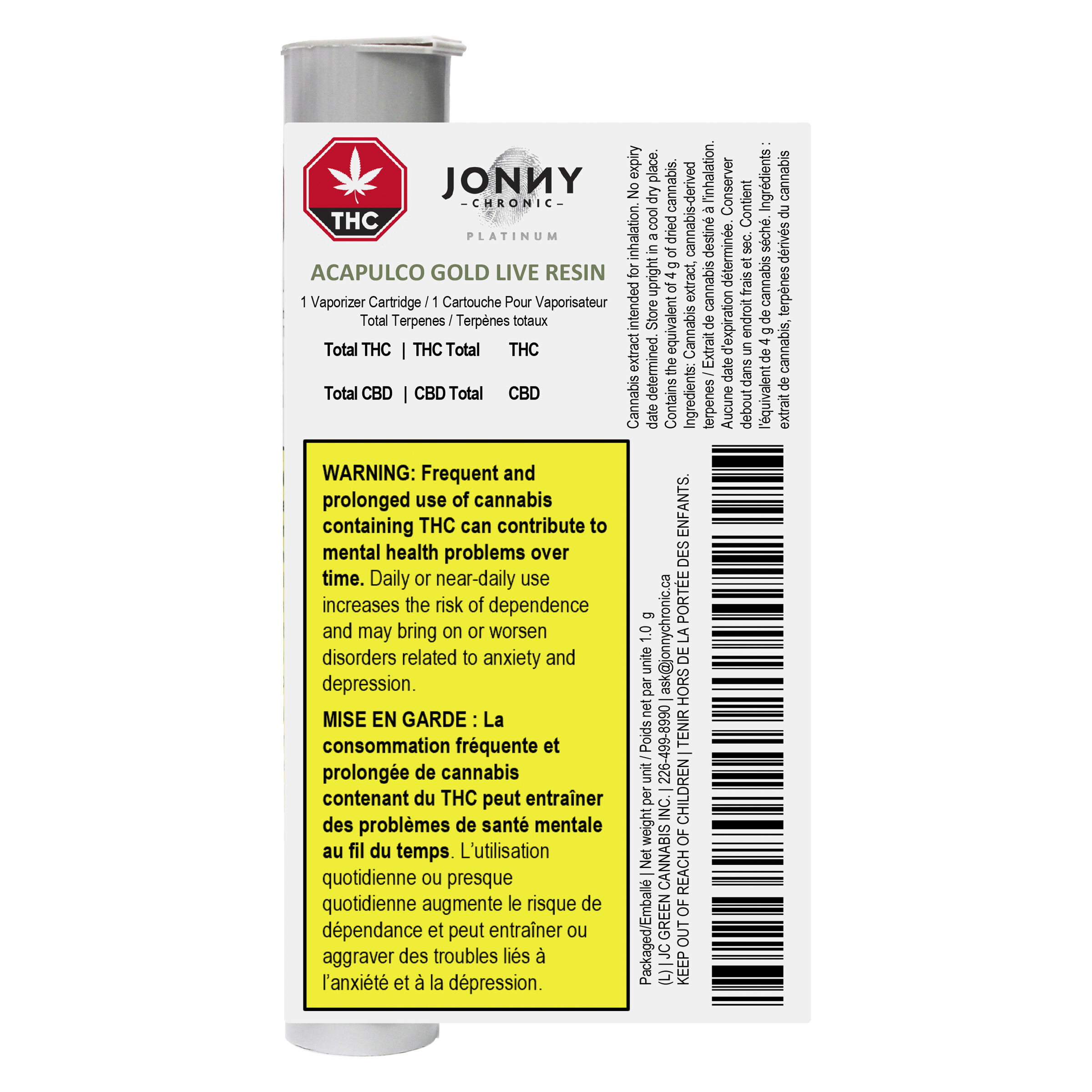 Jonny Chronic - Acapulco Gold Live Resin 510 Thread Cartridge - 1g