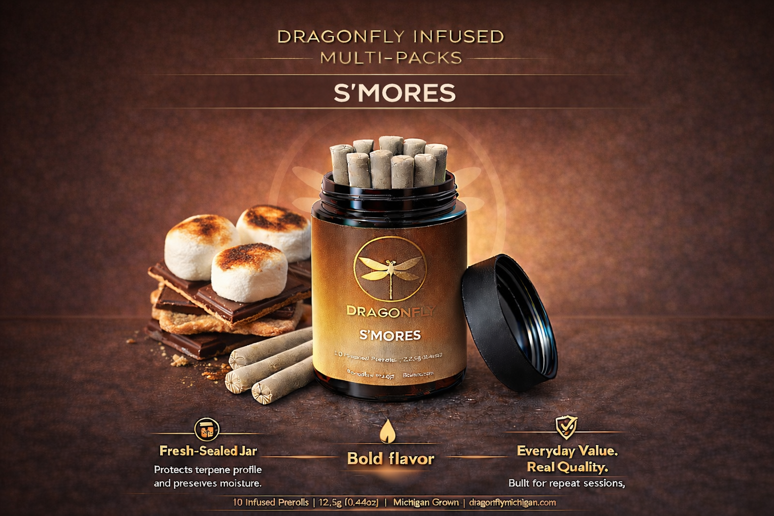 DragonFly | S'mores | Infused Pre-Roll Pack | 10 x 1.25g
