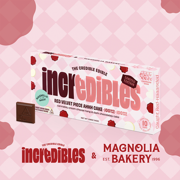 Magnolia Bakery 1:1 Red Velvet Piece Ahhh Cake Bar + CBD | Chocolate | 10 pack | 100mg THC / 100mg CBD