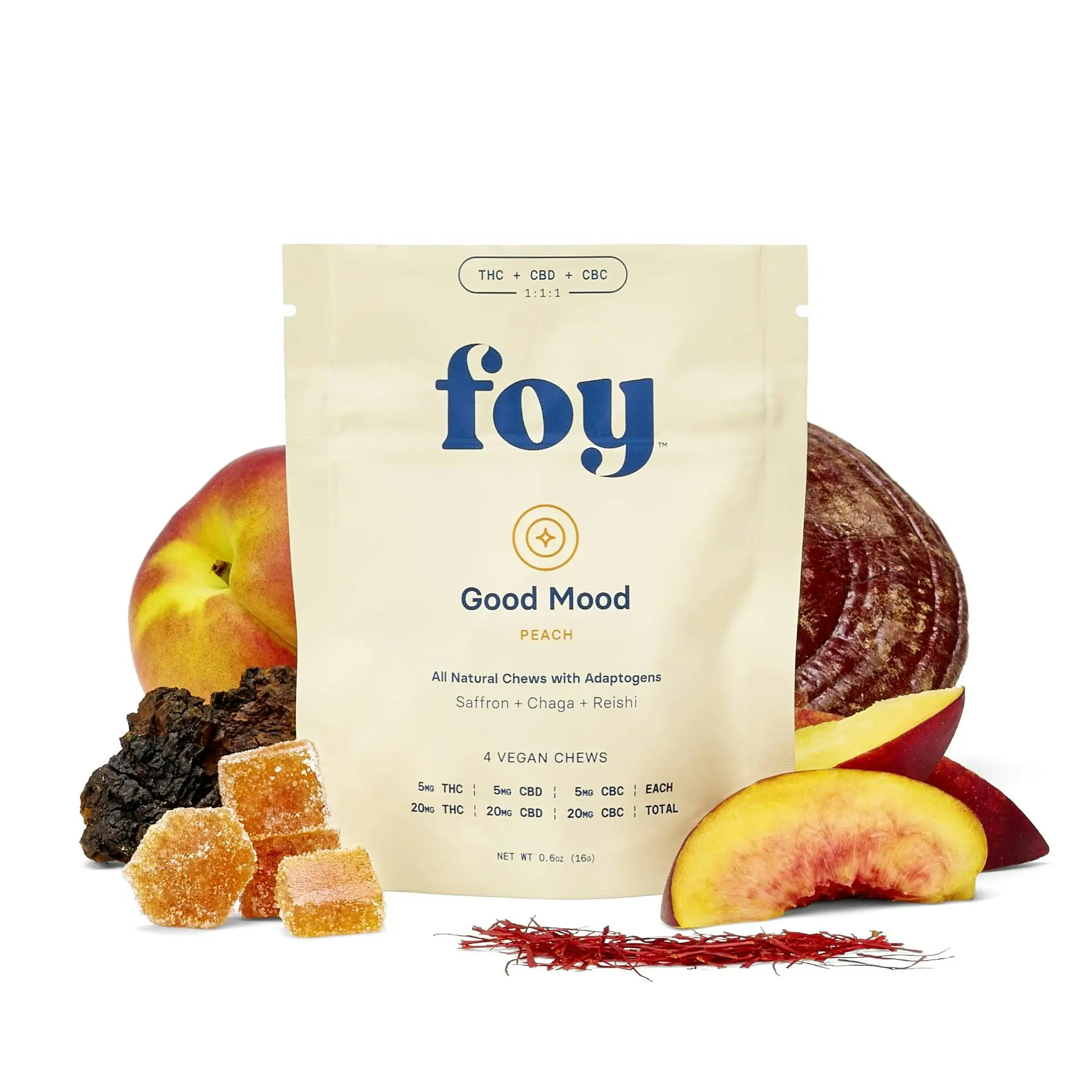 FOY - GOOD MOOD - PEACH - VEGAN CHEWS - 20MG - 4PK