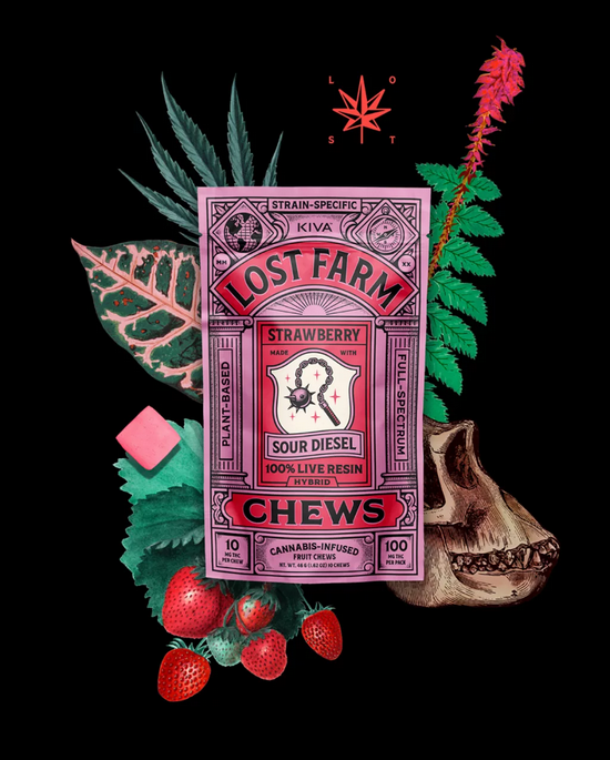 Lost Farm - Strawberry - Sour Diesel - Hybrid - Live Resin - Fruit Chews - 100mg (10pk)