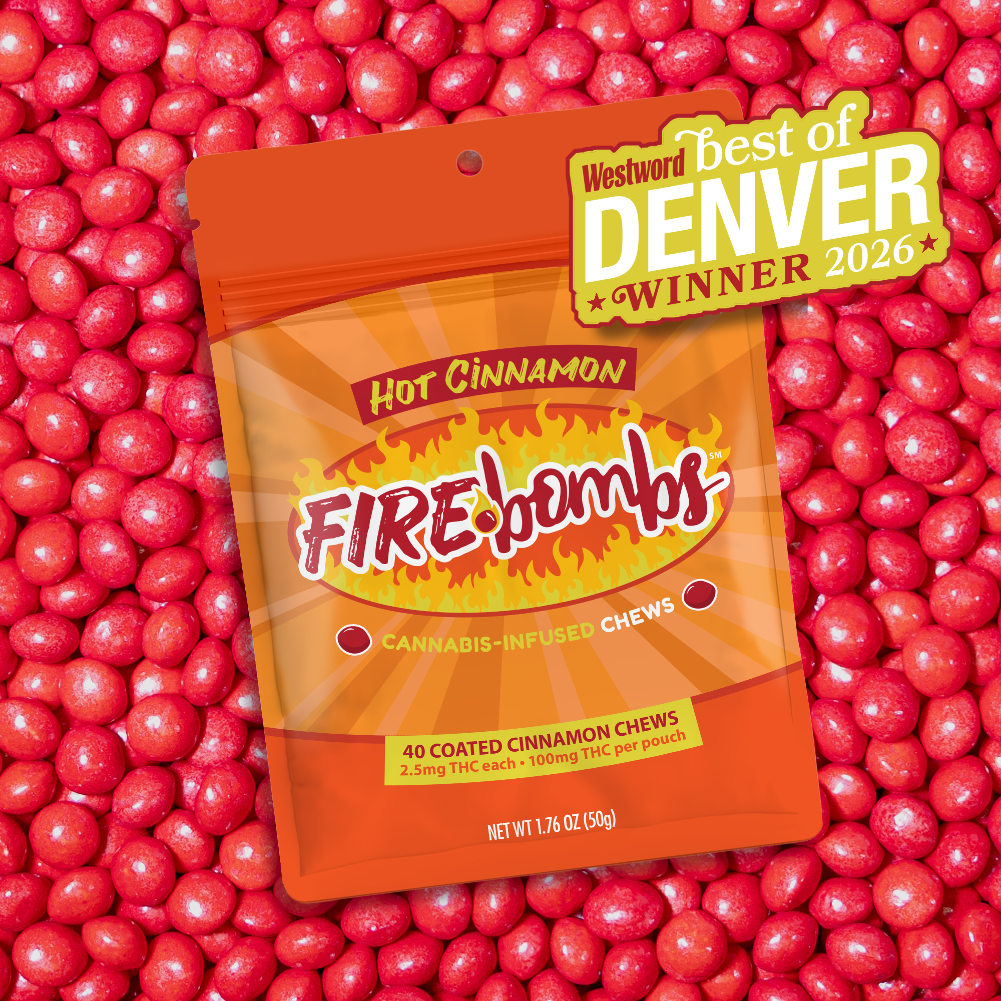 Fire Bombs Hot Cinnamon - 100mg THC (40pk / 2.5mg ea)
