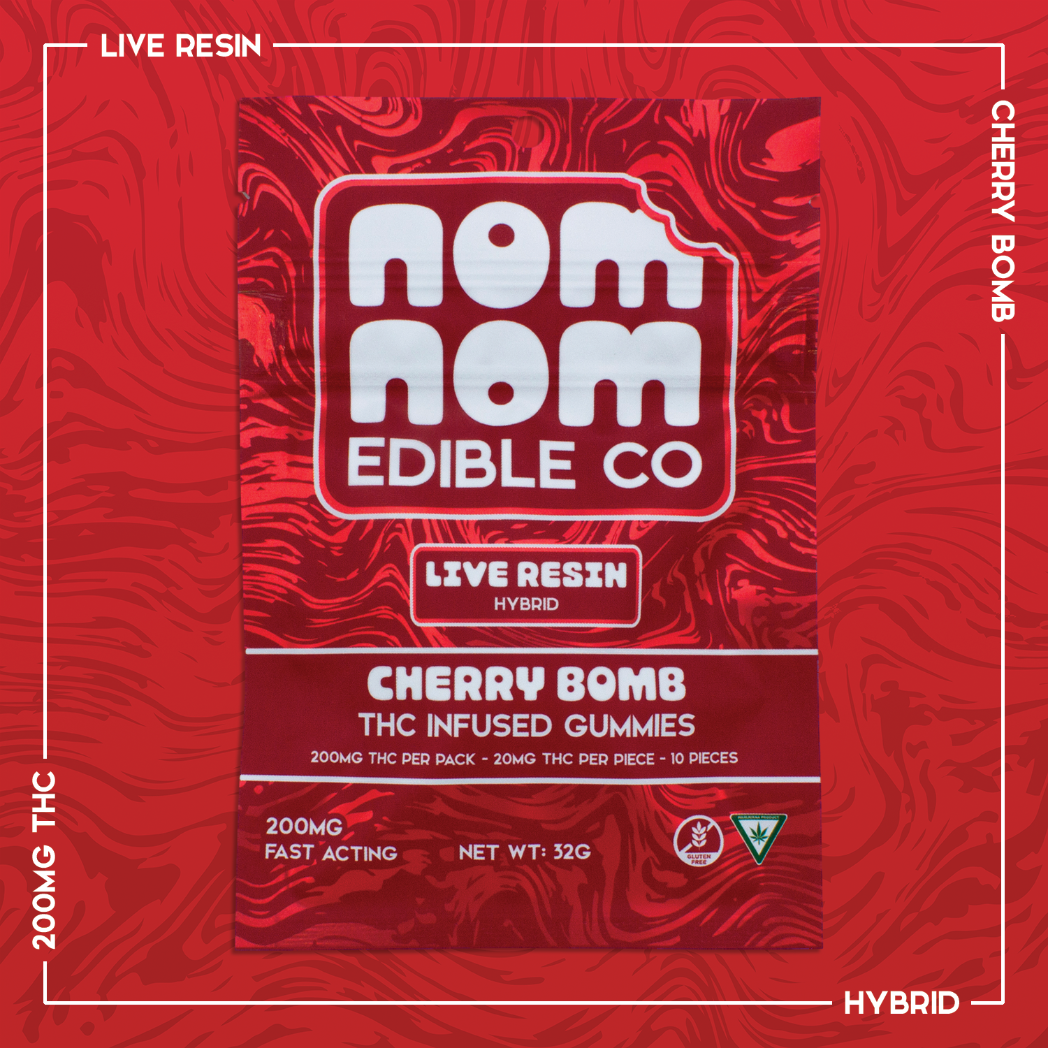 Nom Nom | 200mg Live Resin Gummies | Cherry Bomb