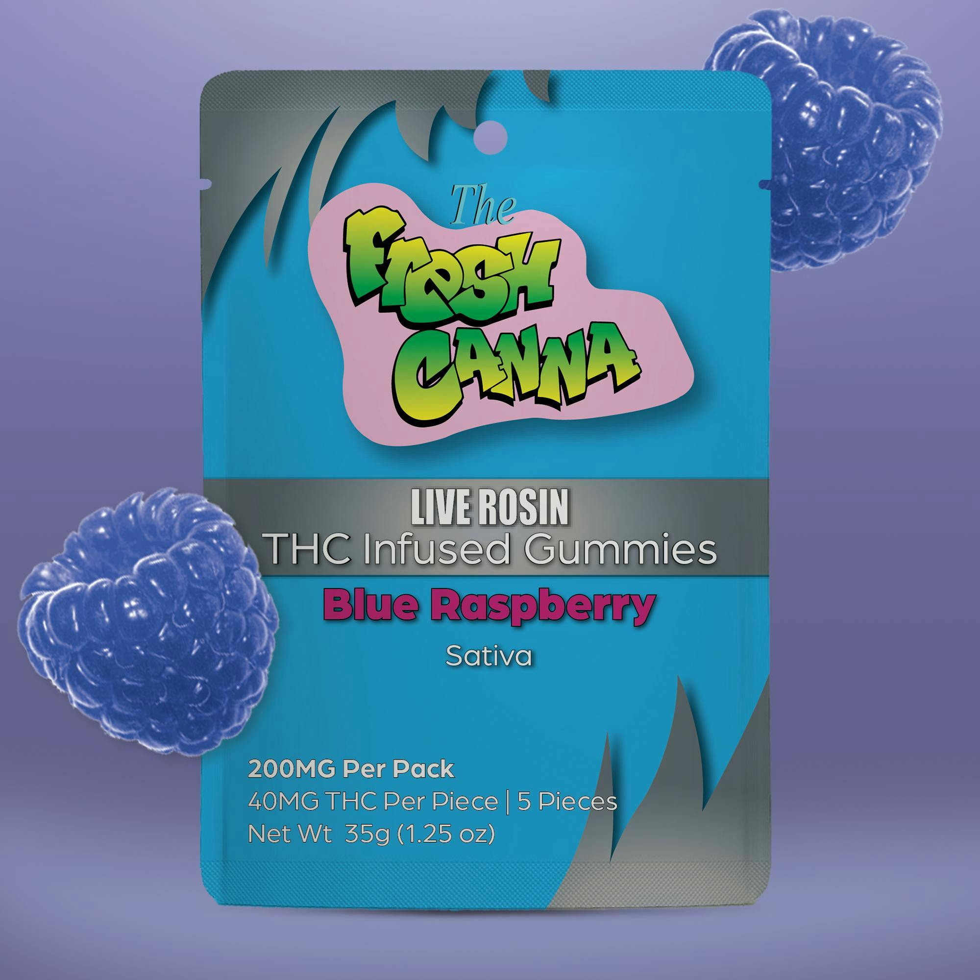 Fresh Canna: Blue Raspberry 200MG Live Rosin Gummies (5x40mg)