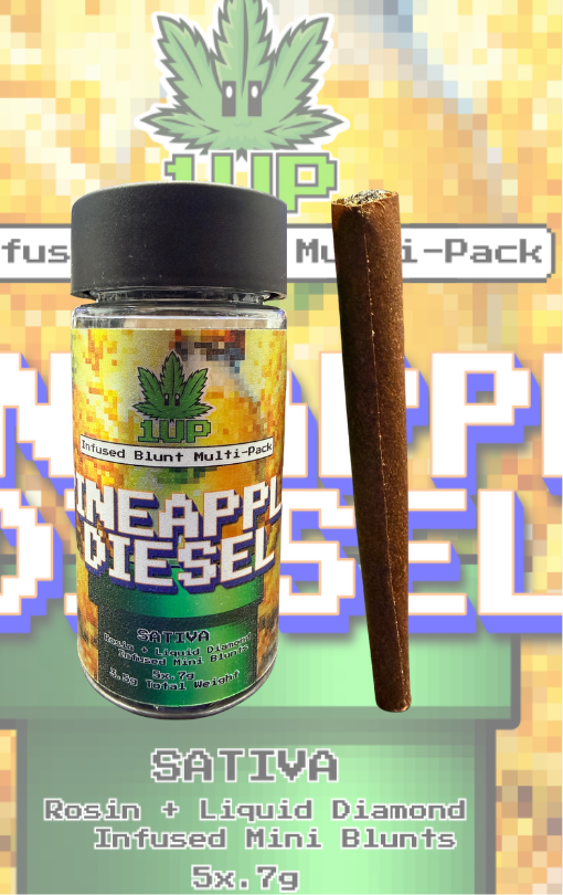 1-UP | Pineapple Diesel | 5 x Rosin + Liquid Diamond Infused Mini Blunt Pack