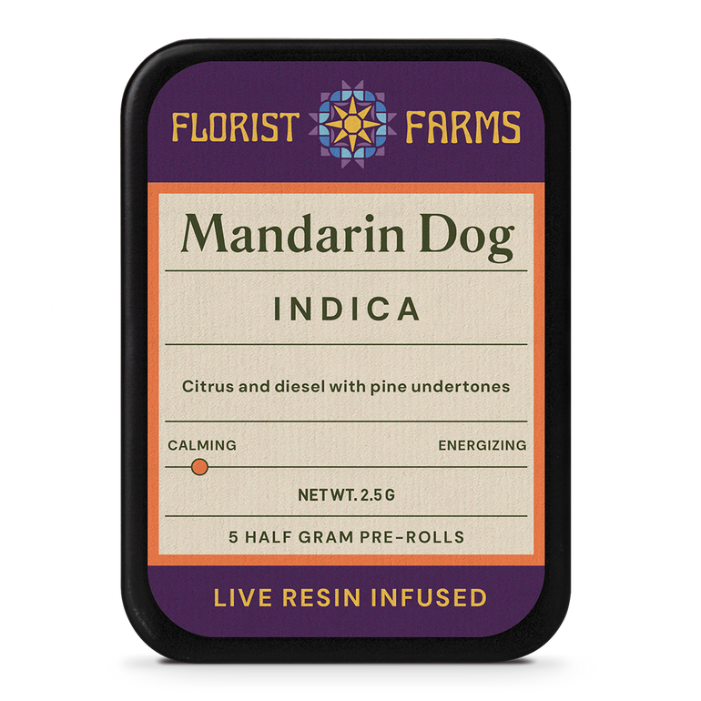 Live Resin Infused Preroll | Mandarin Dog (I) | .5g Total) 5 pack | Florist Farms