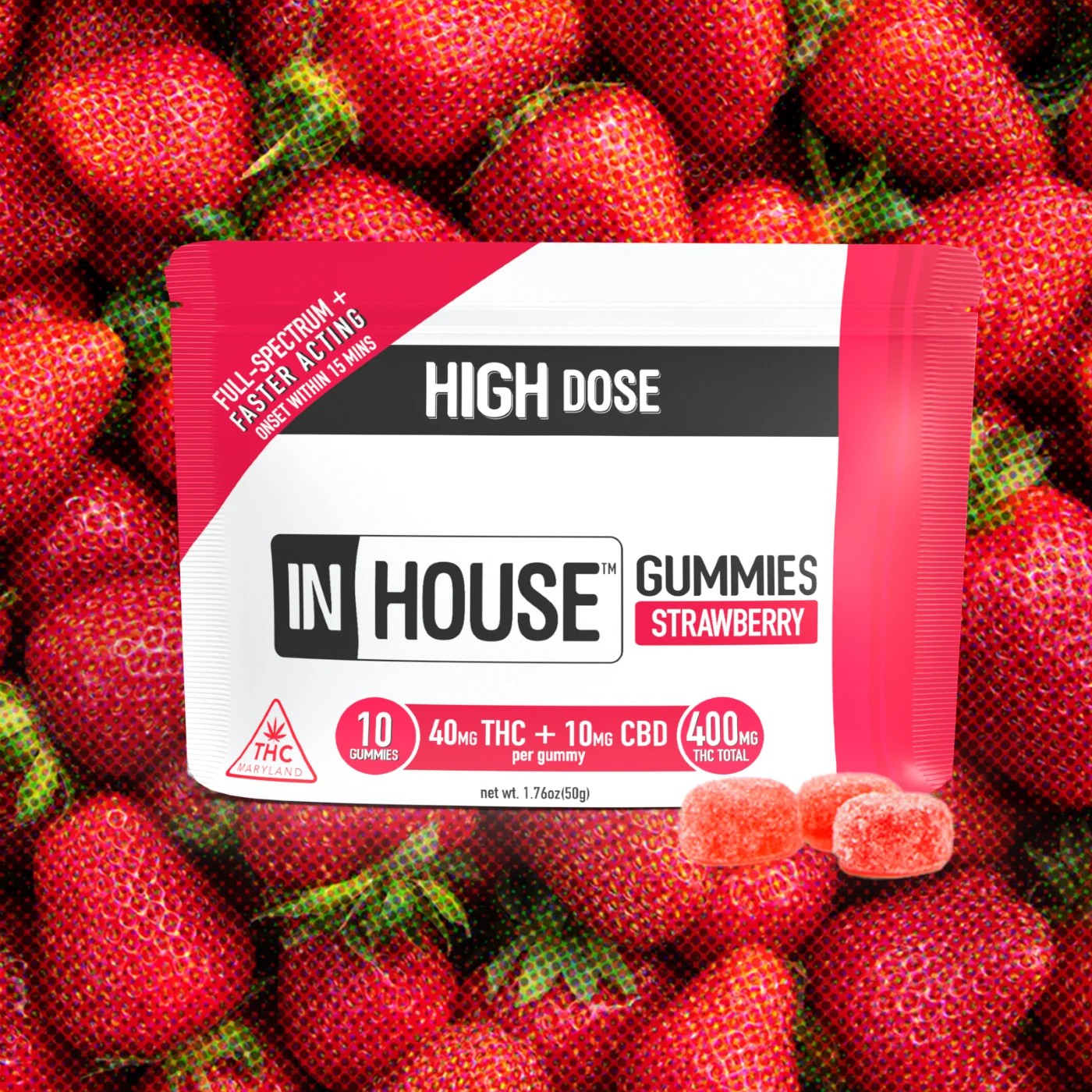 40mg Strawberry Fast Acting Gummies - 400mg - In House