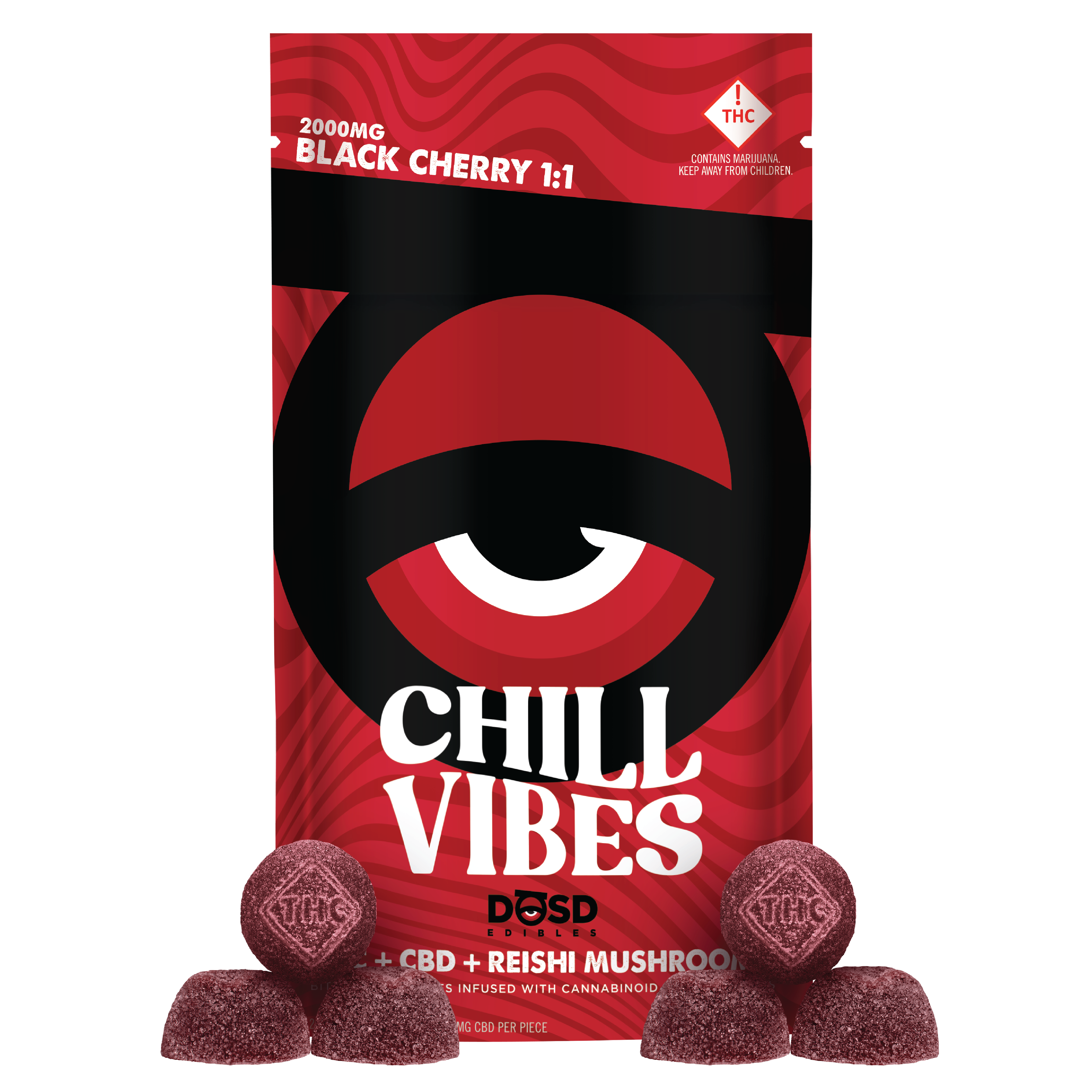 CHILL VIBES Black Cherry 1:1 CBD Nano Bites + Reishi | 2000mg