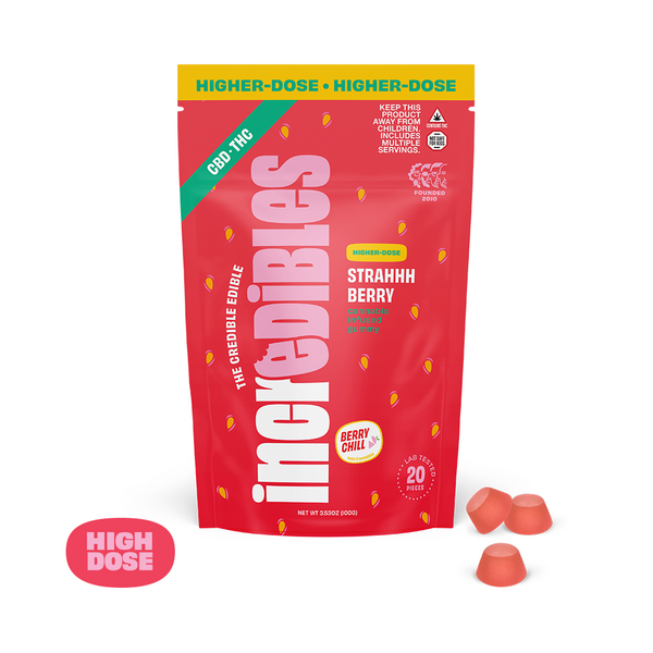 1:1 Strahhhberry + CBD High Dose | Gummies | 20 pack | 500mg THC / 500mg CBD