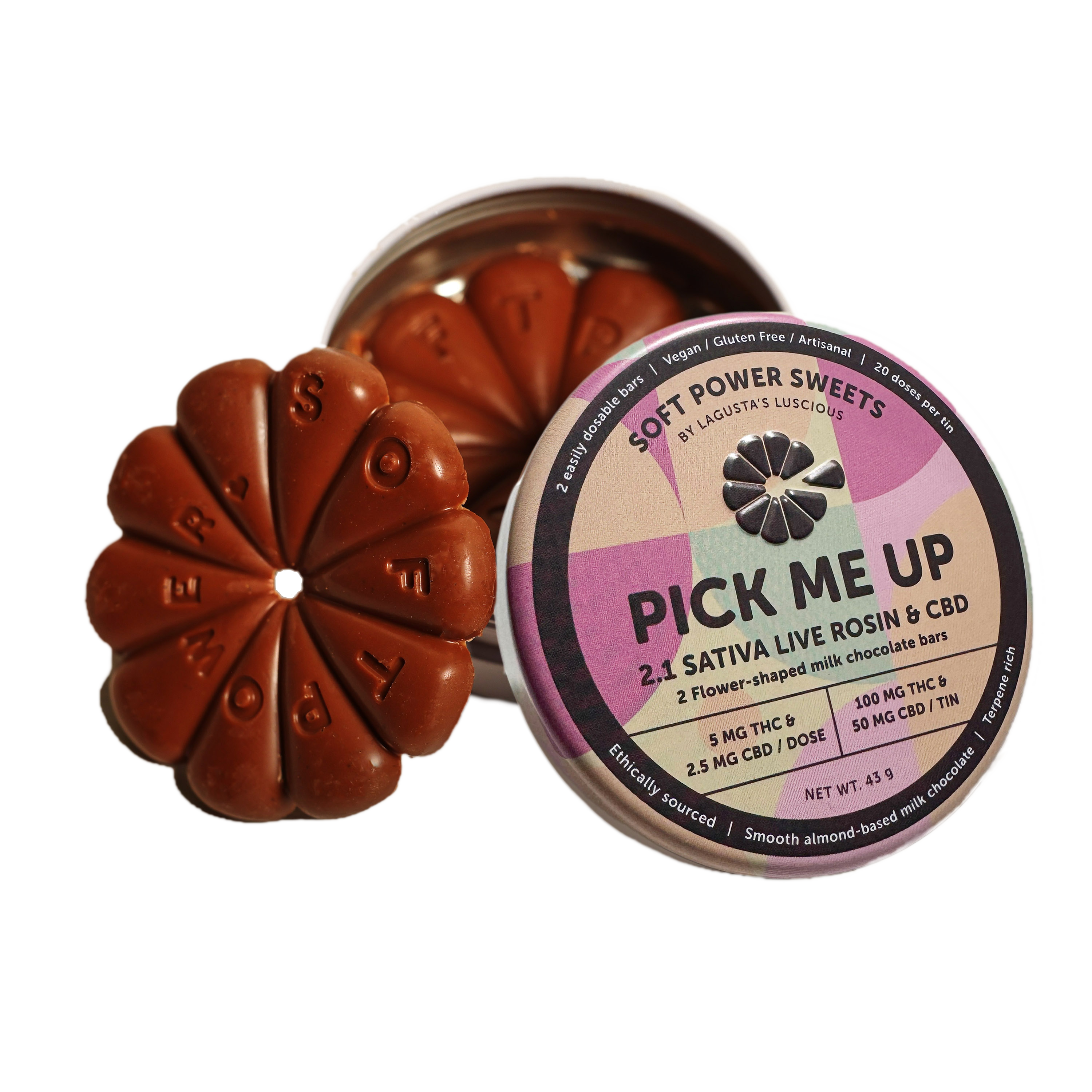 Pick Me Up Sativa Live Rosin Chocolate Bars 100mg 2:1 CBD