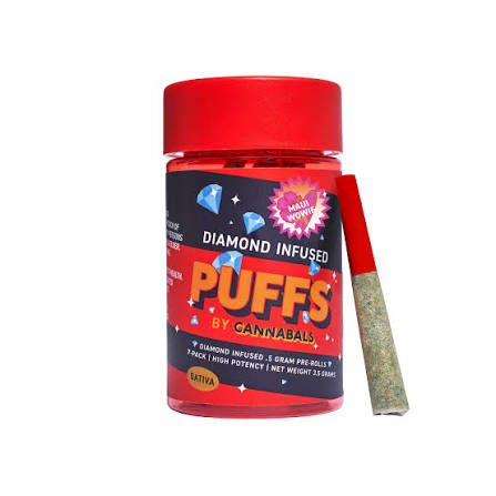 CANNABALS PUFFS - MAUI WOWIE - DIAMOND INFUSED .5G PREROLL - 7PK