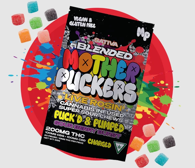 200MG | MOTHER PUCKERS | PUCK'D & PUMPED | CHARGED | LIVE ROSIN SOUR CHEWS