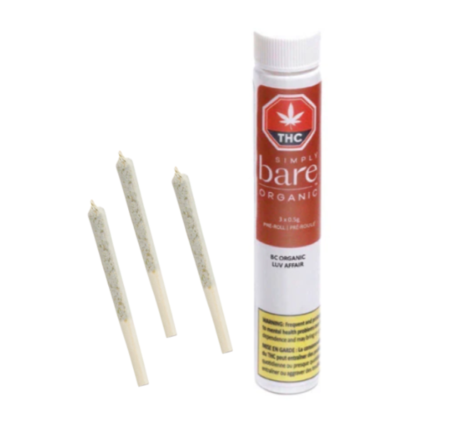 Simply Bare - BC Organic Luv Affair LTO Pre-Rolls - Indica - 3x0.5g