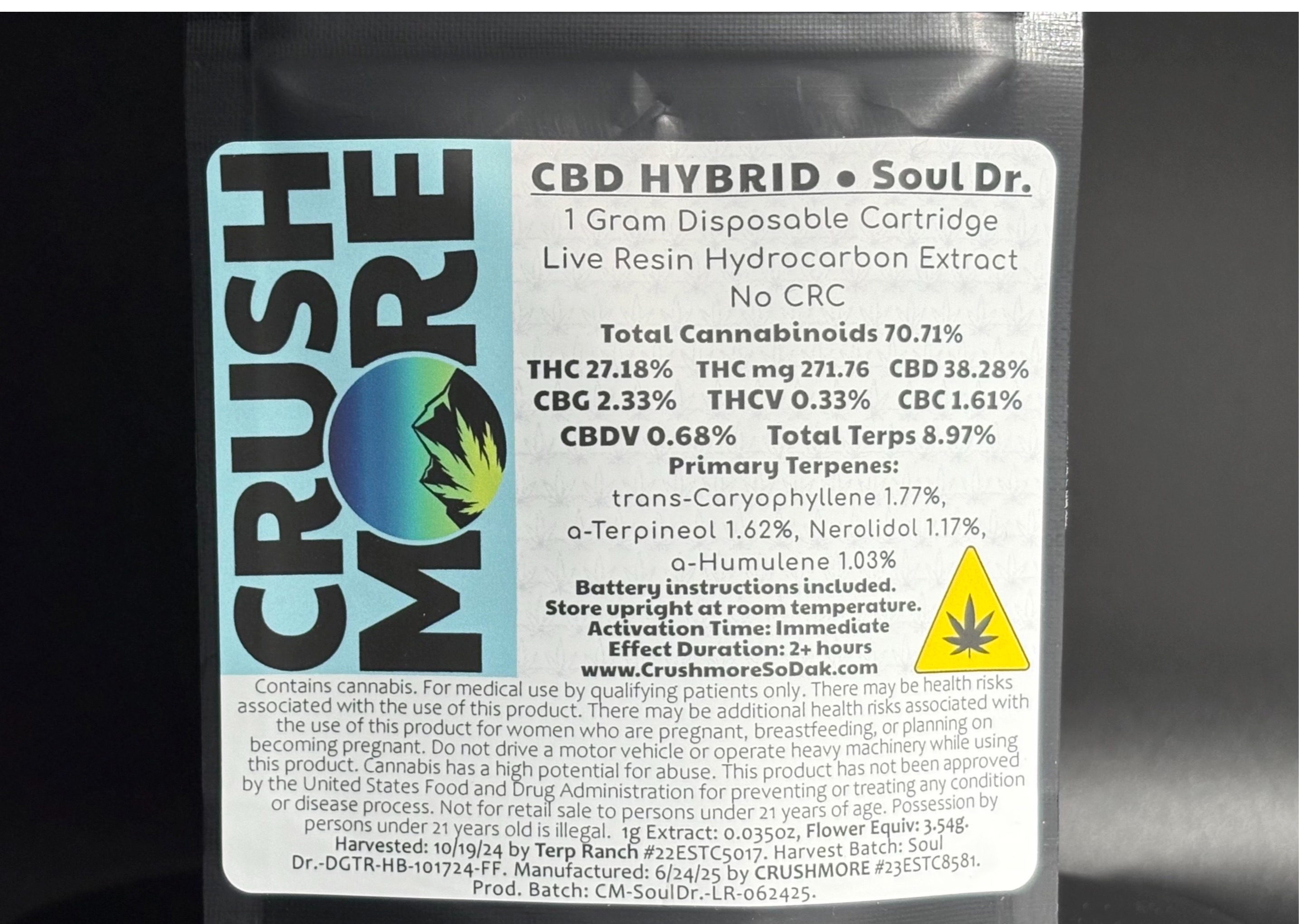 Crushmore - Vape - Live Resin + CBD - 1 Gram Disposable - Soul Doctor
