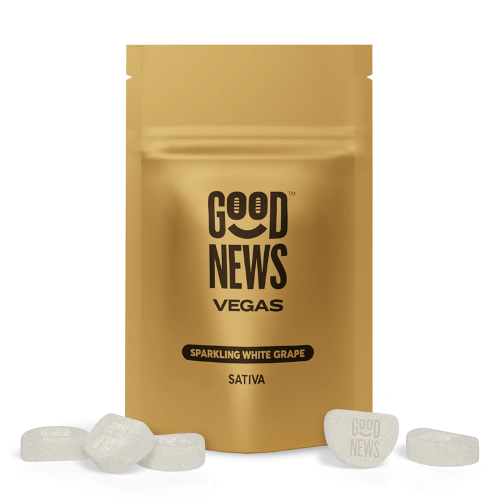 Good News Gummies 20pk 5mg THC + 10mg CAFFEINE (100mg) Vegas  (Sparkling White Grape) product photo
