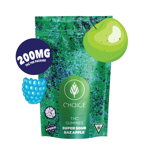 Choice: Super Sour Raz Apple 200MG Gummies (H)