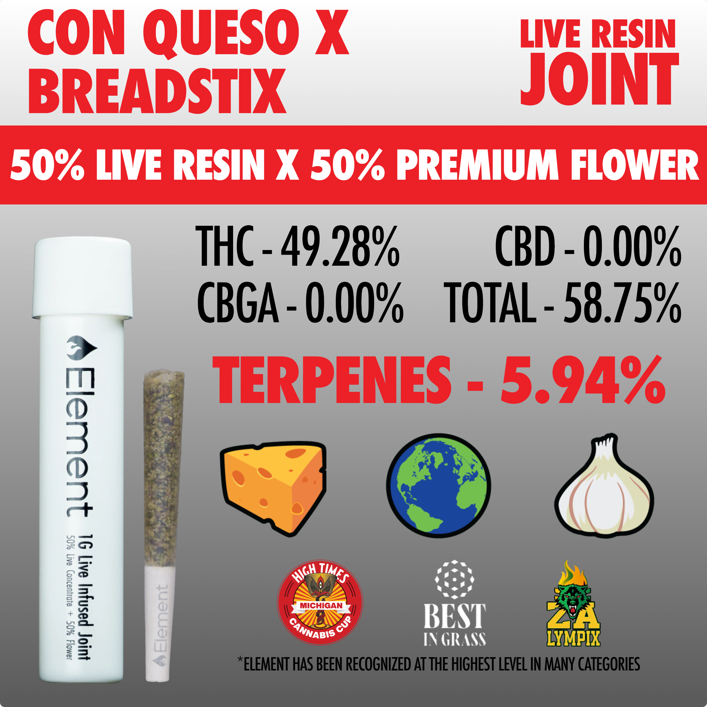 Element x Bud Hub - 1g Live Resin Joint - Con Queso x Breadstix