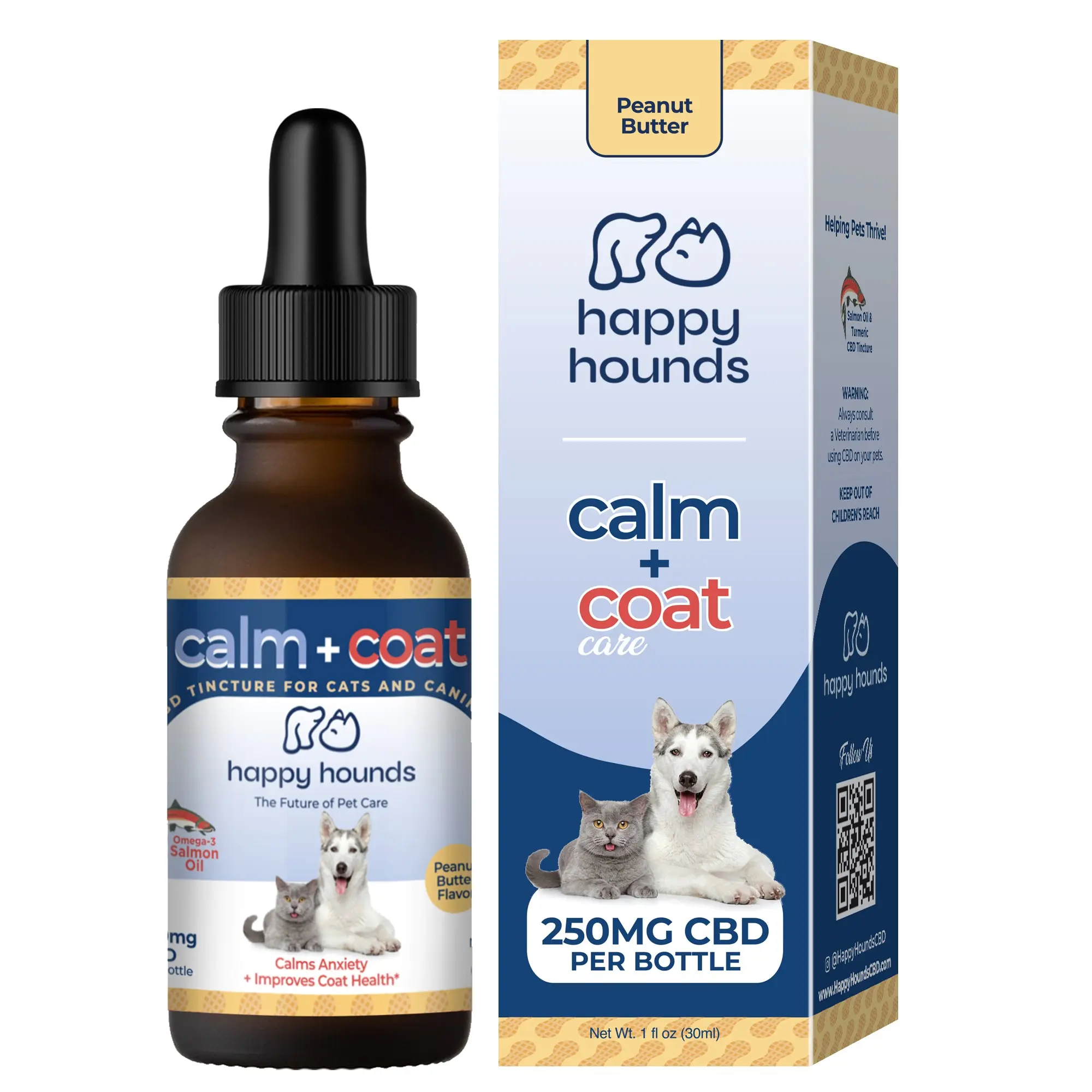 Calm + Coat | Salmon Oil Drops | 30ml | 250mg | Peanut butter Flavored