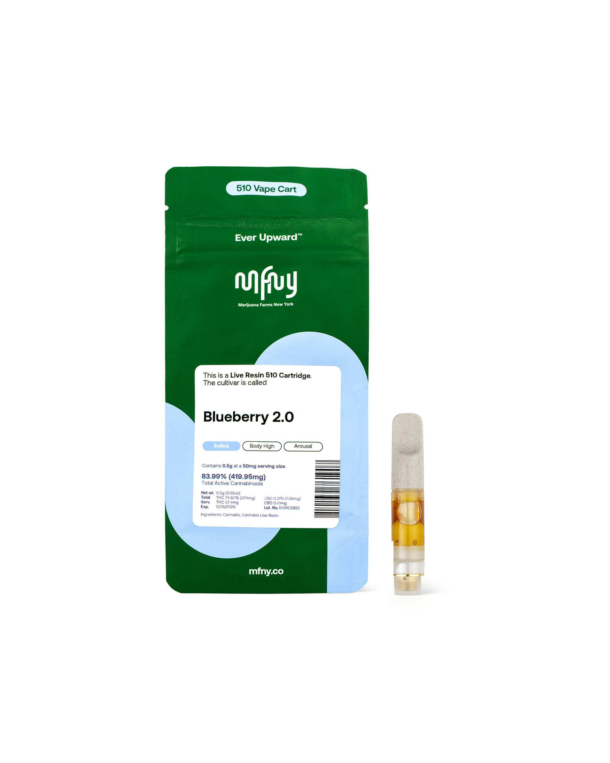 MFNY Blueberry 2.0 Live Resin Threaded Vape Cartridges (Indica) 61.8%