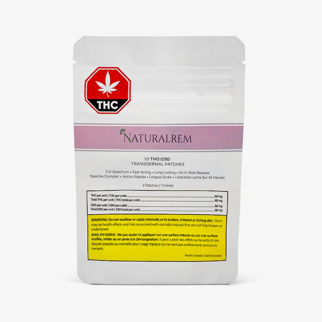 Naturalrem 1:1 CBD:THC Transdermal Patch - 2 x 30mg
