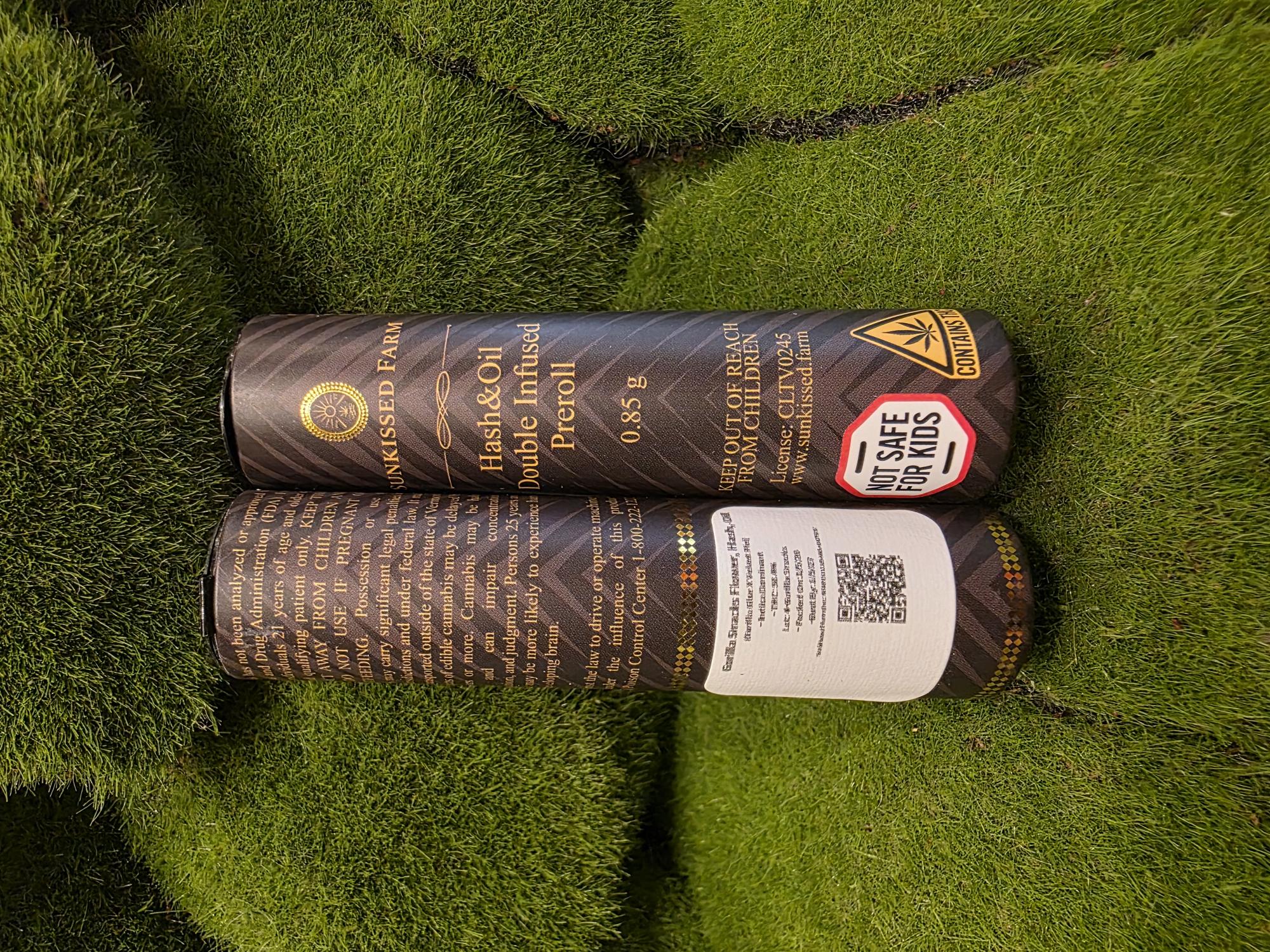 .85g Hash & Oil Infused Pre Roll Single | Gorilla Snacks | Sunkissed Farm