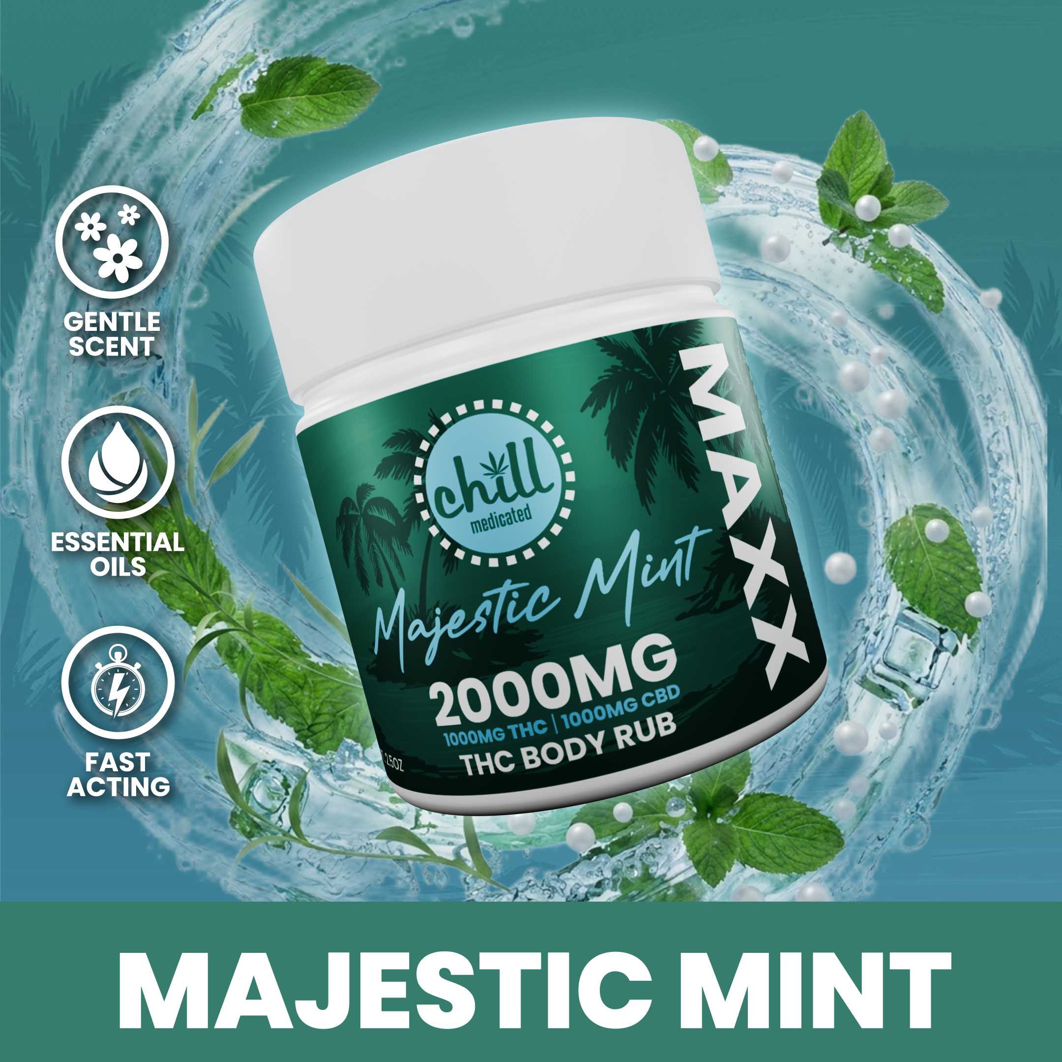 Majestic Mint MAXX Body Rub I 1000mg THC : 1000mg CBD