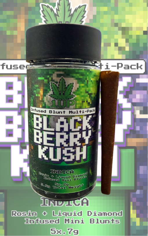 1-UP | Blackberry Kush | 5 x Rosin + Liquid Diamond Infused Mini Blunt Pack