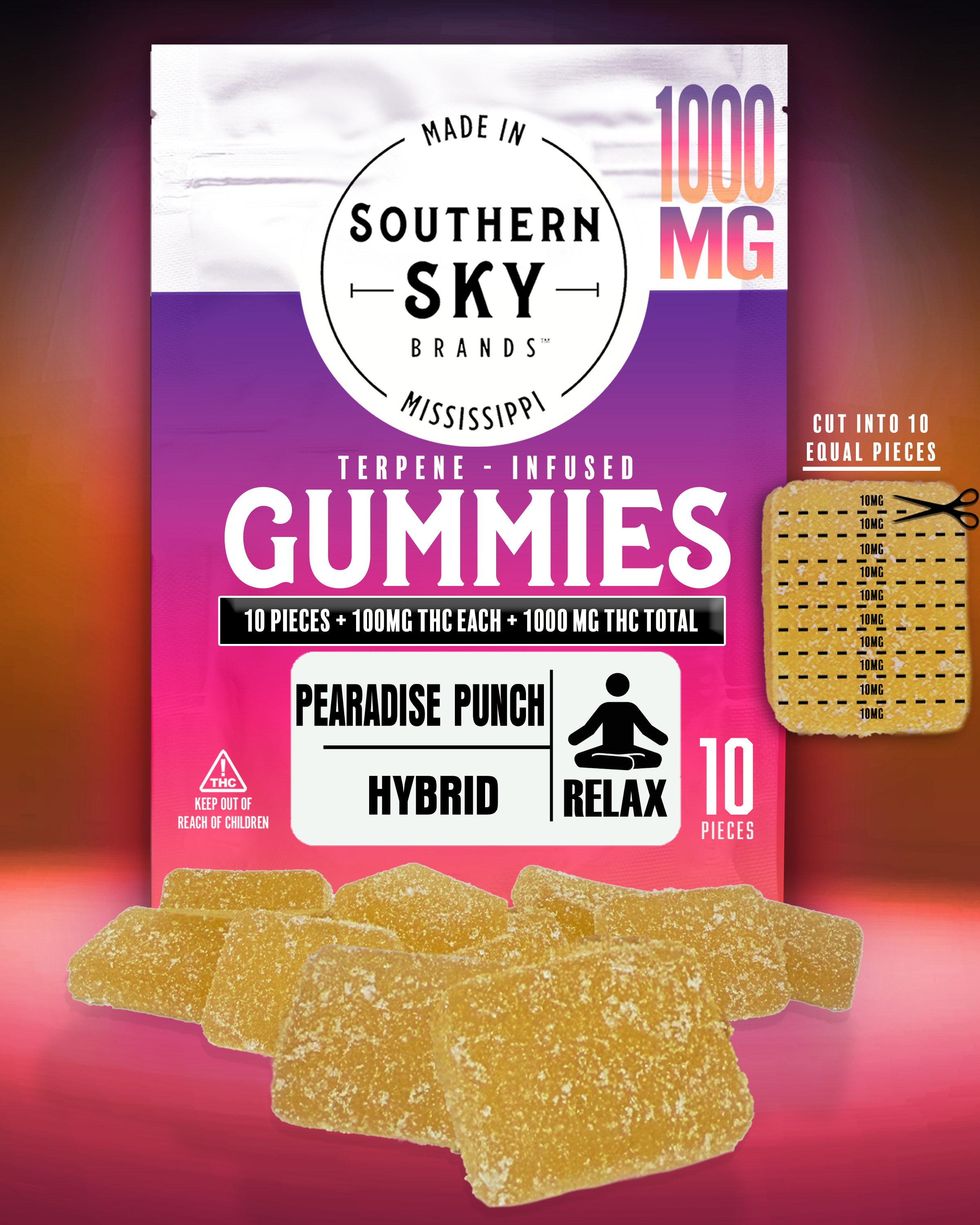 1000mg Pearadise Punch Terpene Infused Gummy | 10pk