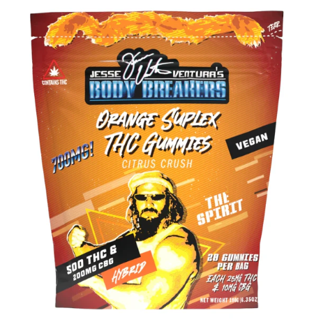 Jesse Ventura's Body Breakers - Orange Suplex THC Gummies - 400mg THC / 160mg CBG - 16pk