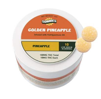 Ⓥ SUNNIES Live Resin Gummies 100mg: Golden Pineapple 10pk