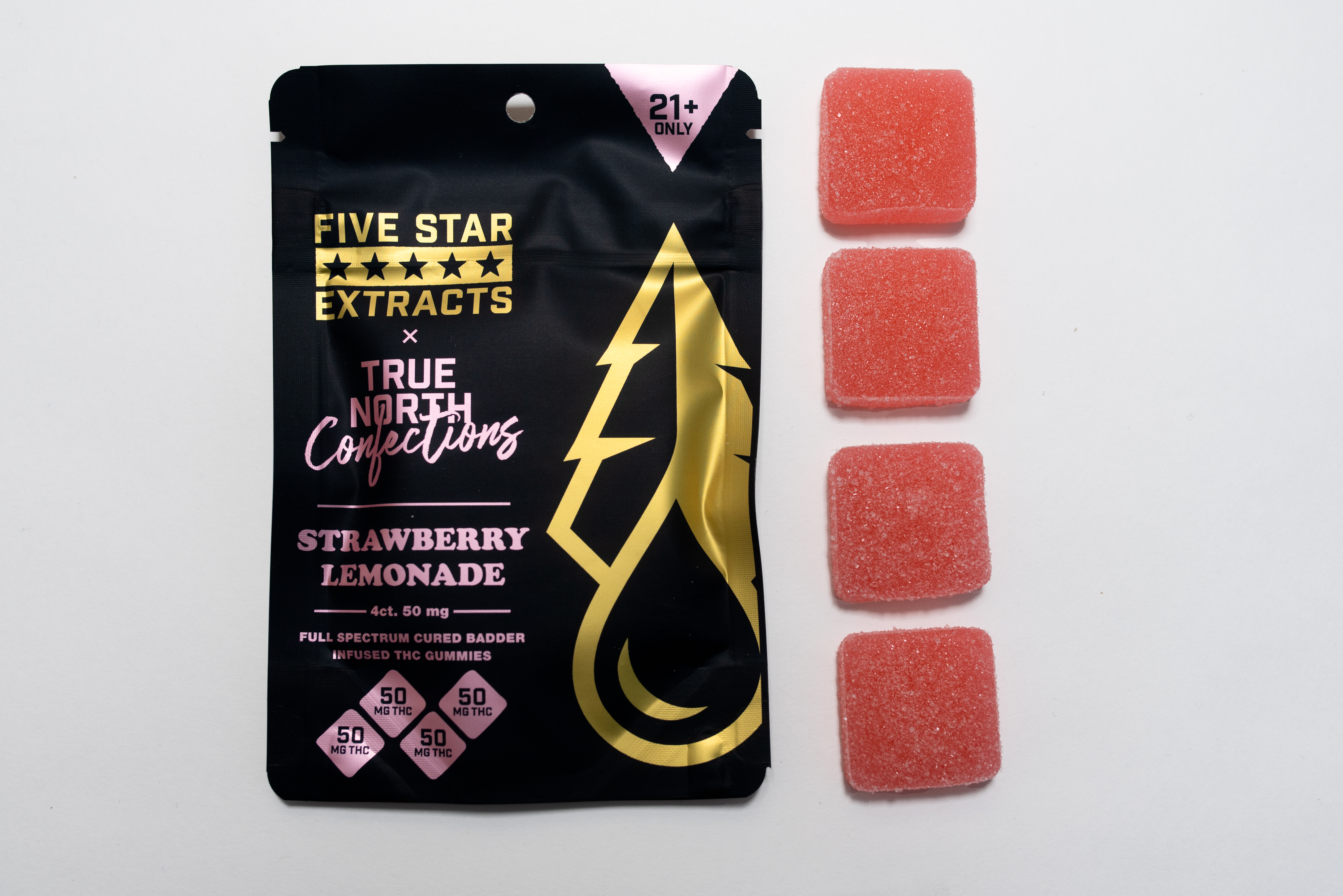 Five Star Extracts X True North   4 X 50mg Full Spectrum Gummies   Strawberry Lemonade