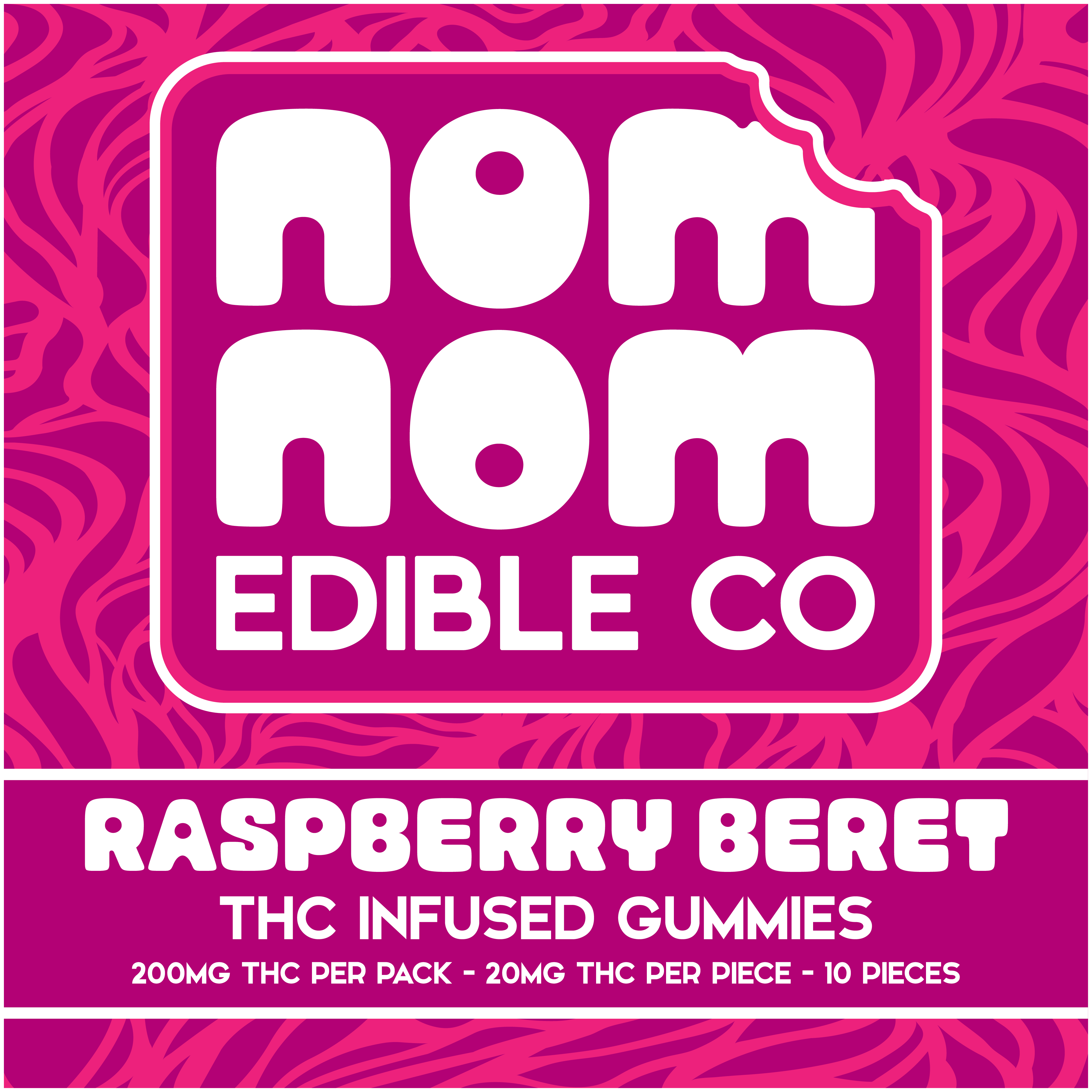 Nom Nom | 200mg Gummies | Raspberry Beret