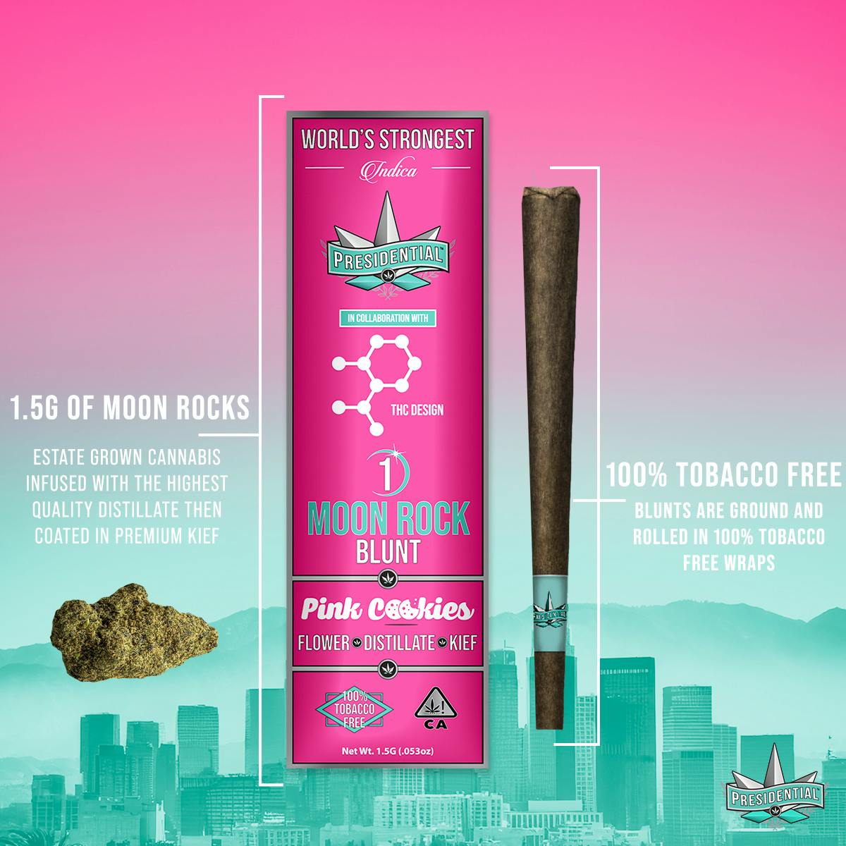 Moon Rock Blunt | Indica | Pink Cookies | Live Resin, Distillate, and Diamond Infused