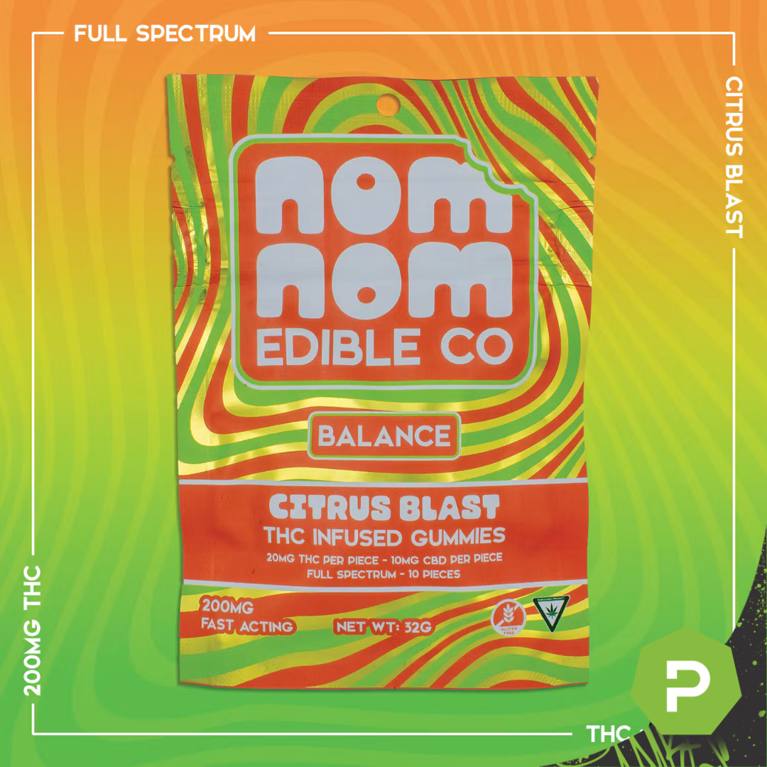 Nom Nom Edible Co | 200mg Gummies | Citrus Blast Balance (2:1 THC:CBD)